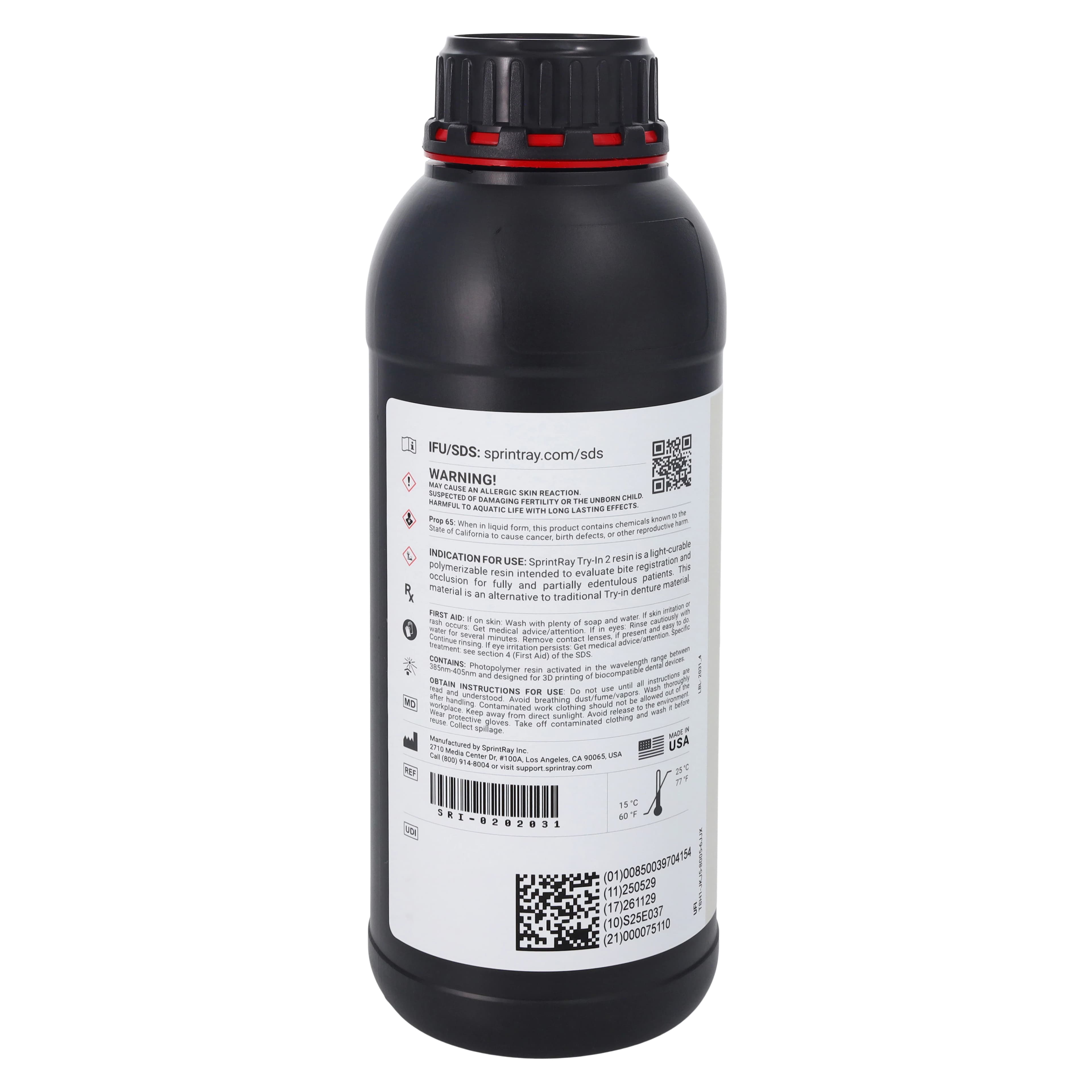 SprintRay Try-In 2 Biocompatible 3D Printing Resin, 1 kg Bottle, 1/Pk thumbnail 2