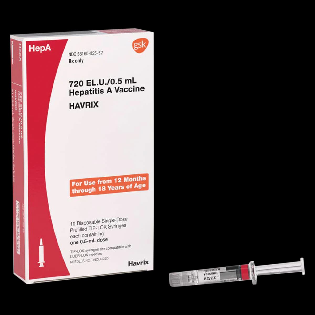 Havrix Hepatitis A Vaccine, Pediatric, 0.5 mL Prefilled Syringe, 10/Package - Havrix Hep A Ped PFS Inj - Image 1
