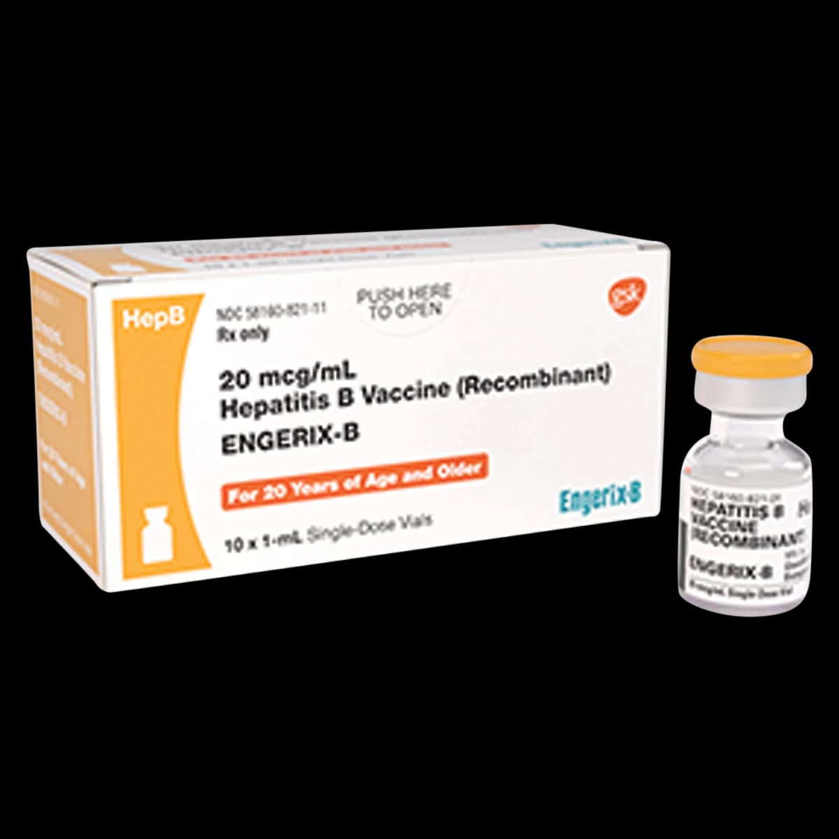 Engerix-B Hepatitis B Adult Injectable, 20mcg SDV, 1mL, 10/Package - Engerix-B Hep B Adult SDV Inj - Image 1