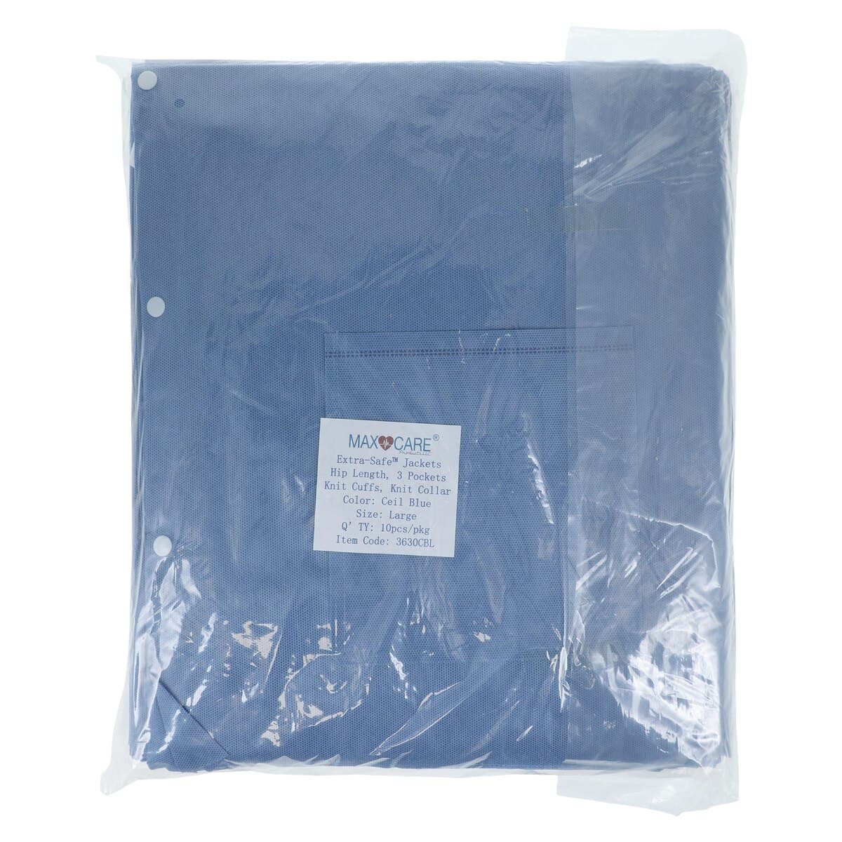 ValuMax Extra-Safe AAMI Level 3 Lab Jacket, Large, Ceil Blue, 10/Pack, 3630CBL thumbnail 2