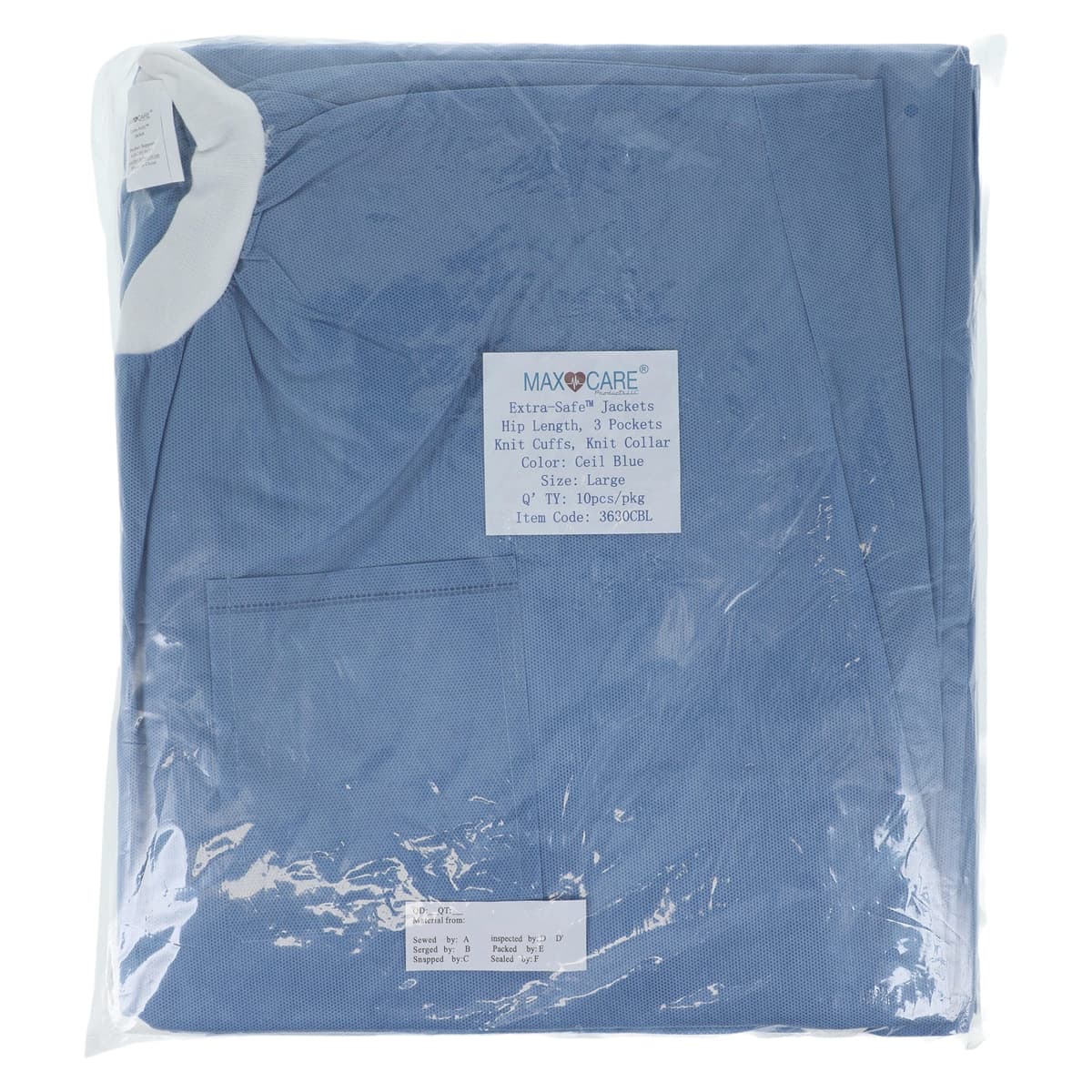 ValuMax Extra-Safe AAMI Level 3 Lab Jacket, Large, Ceil Blue, 10/Pack, 3630CBL thumbnail 8