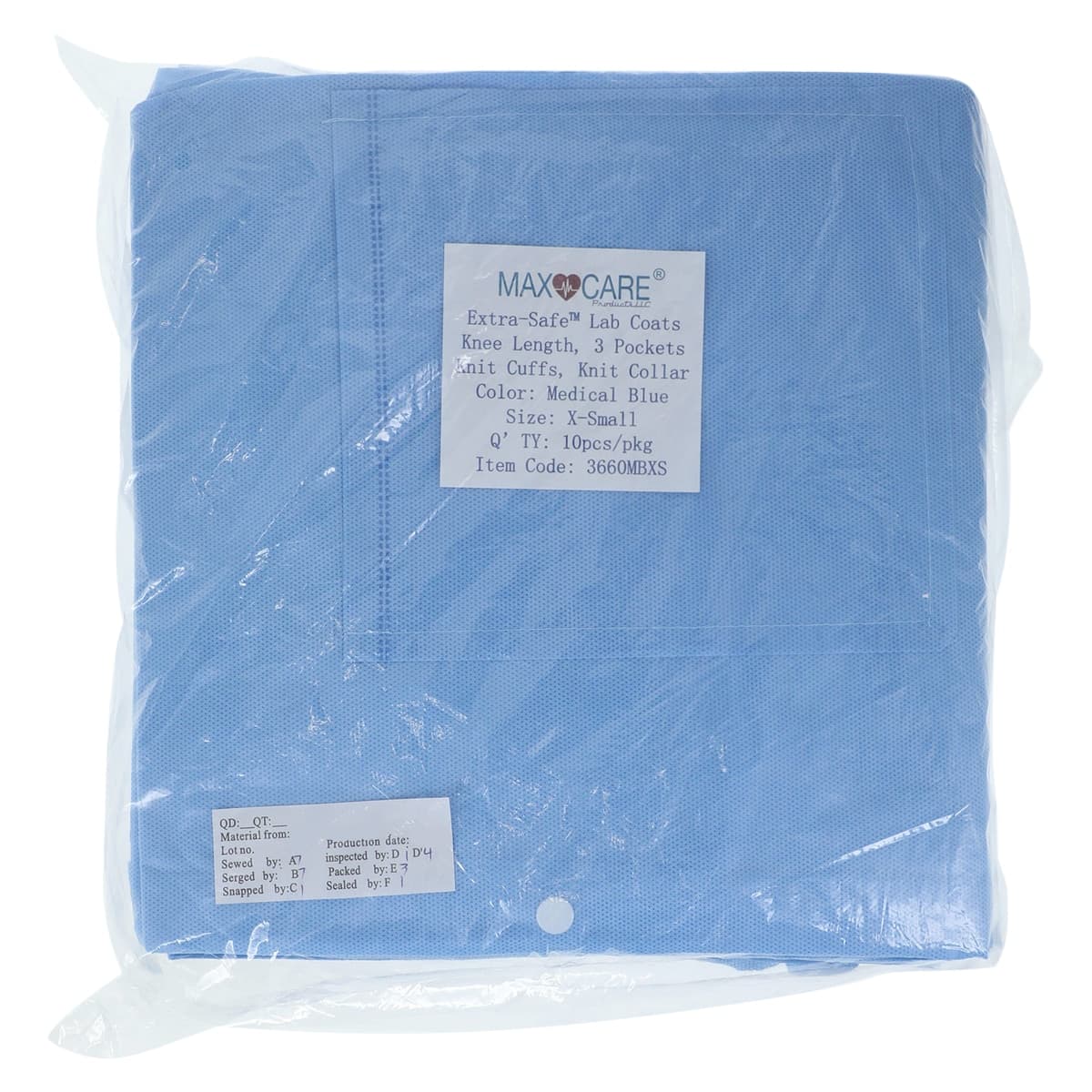 ValuMax Extra-Safe Lab Coats, Medical Blue, X-Small, 10/Pack, 3660MBXS thumbnail 6