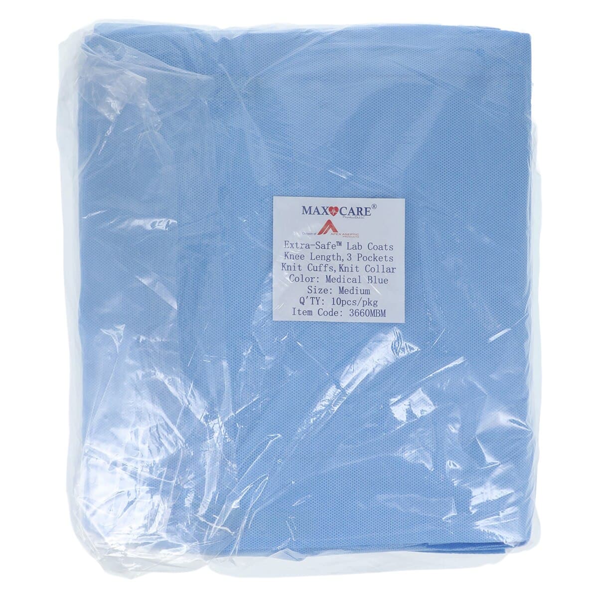 ValuMax Extra-Safe Medical Blue Lab Coat, Medium, Latex-Free, Fluid Resistant, AAMI Level 3, 10/Pack, 3660MBM thumbnail 2