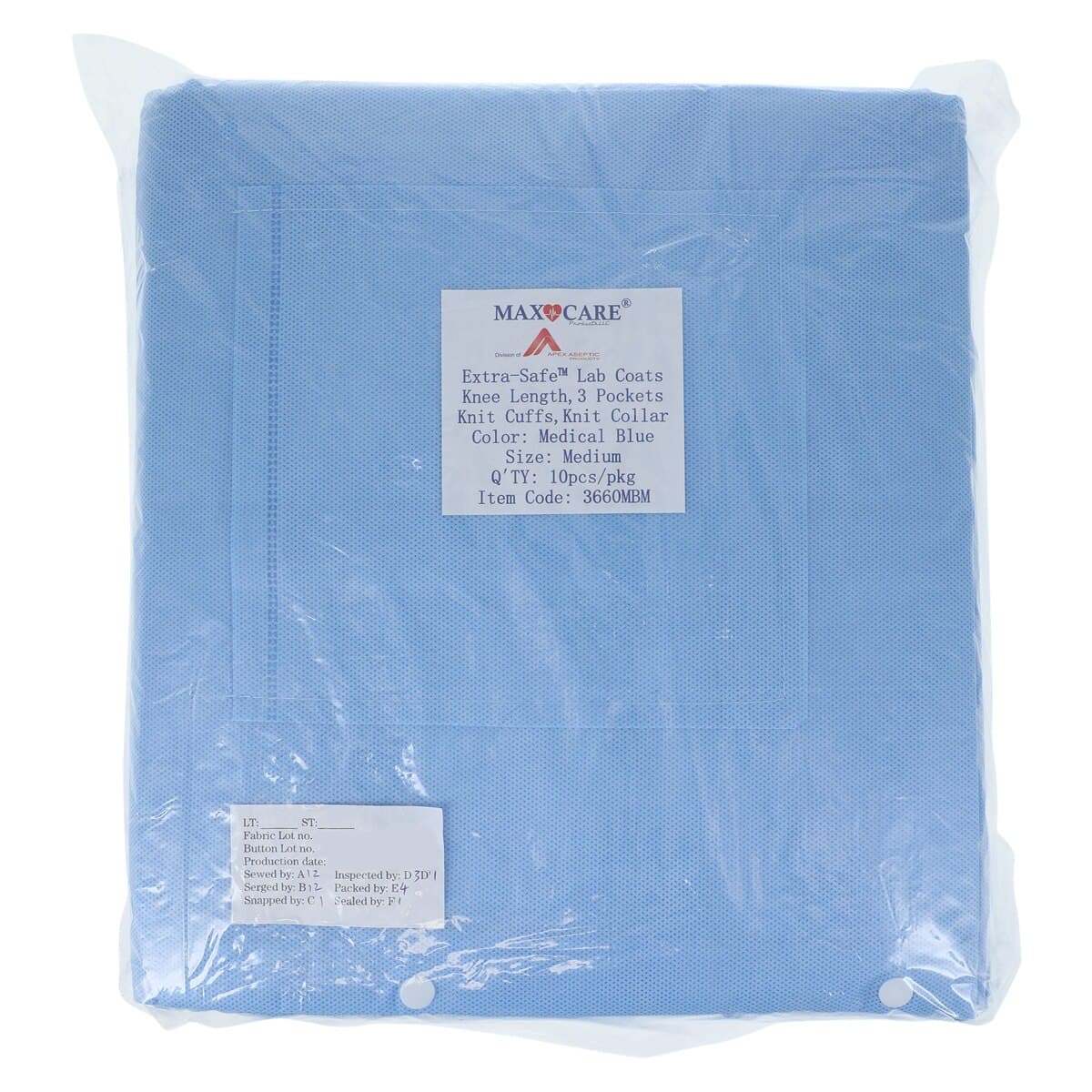 ValuMax Extra-Safe Medical Blue Lab Coat, Medium, Latex-Free, Fluid Resistant, AAMI Level 3, 10/Pack, 3660MBM thumbnail 8