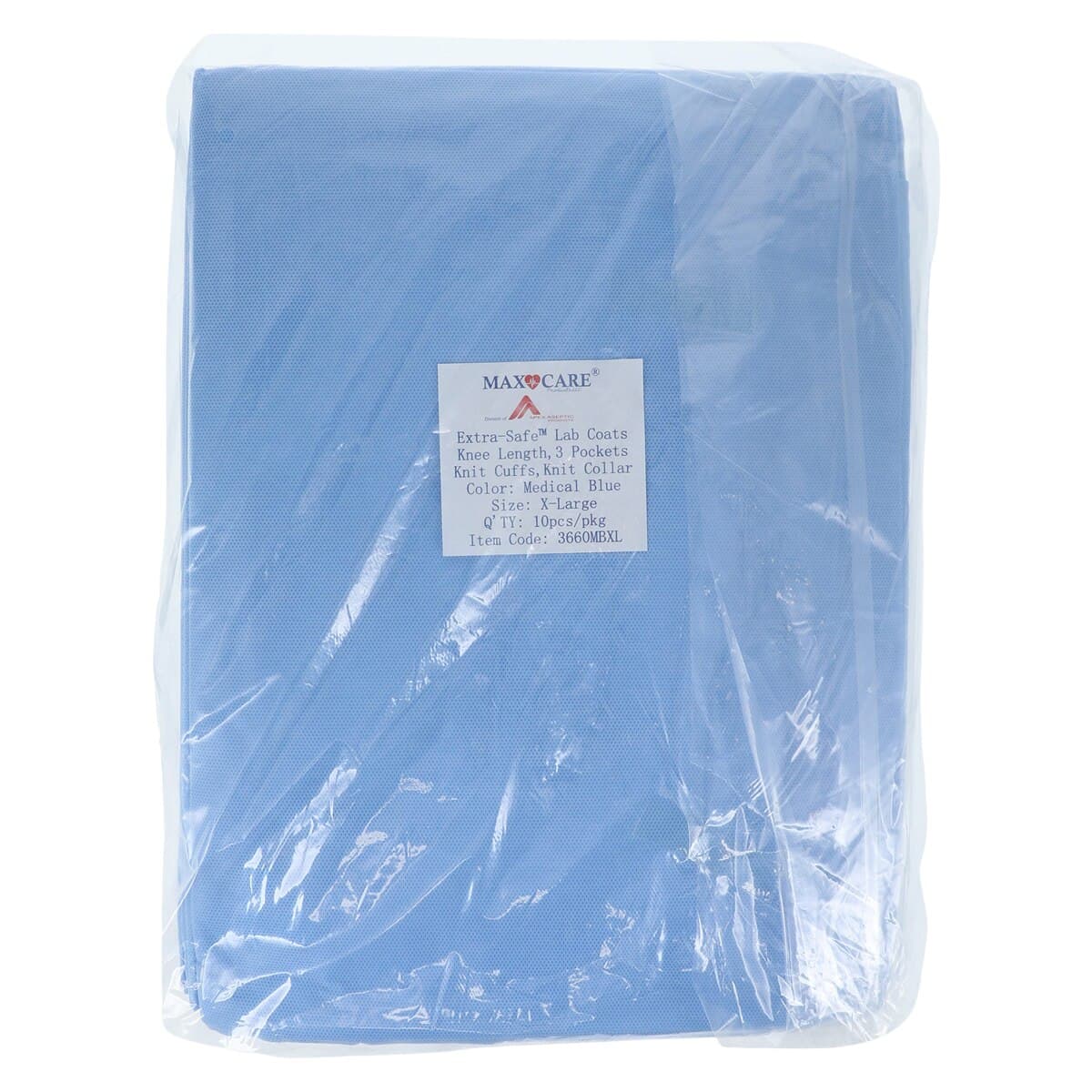 ValuMax Extra-Safe Lab Coat, Medical Blue, X-Large, Knee-Length, 3-Layer SMS, 10/Pack, 3660MBXL thumbnail 3
