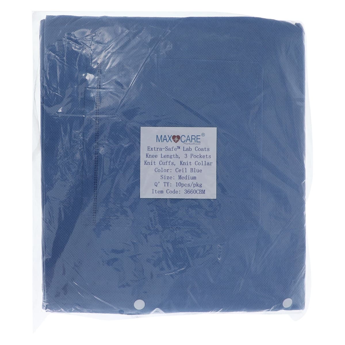 ValuMax Extra-Safe AAMI Level 3 Lab Coat, Medium, Ceil Blue, Latex-Free, Fluid Resistant, 10/Pack, 3660CBM thumbnail 7