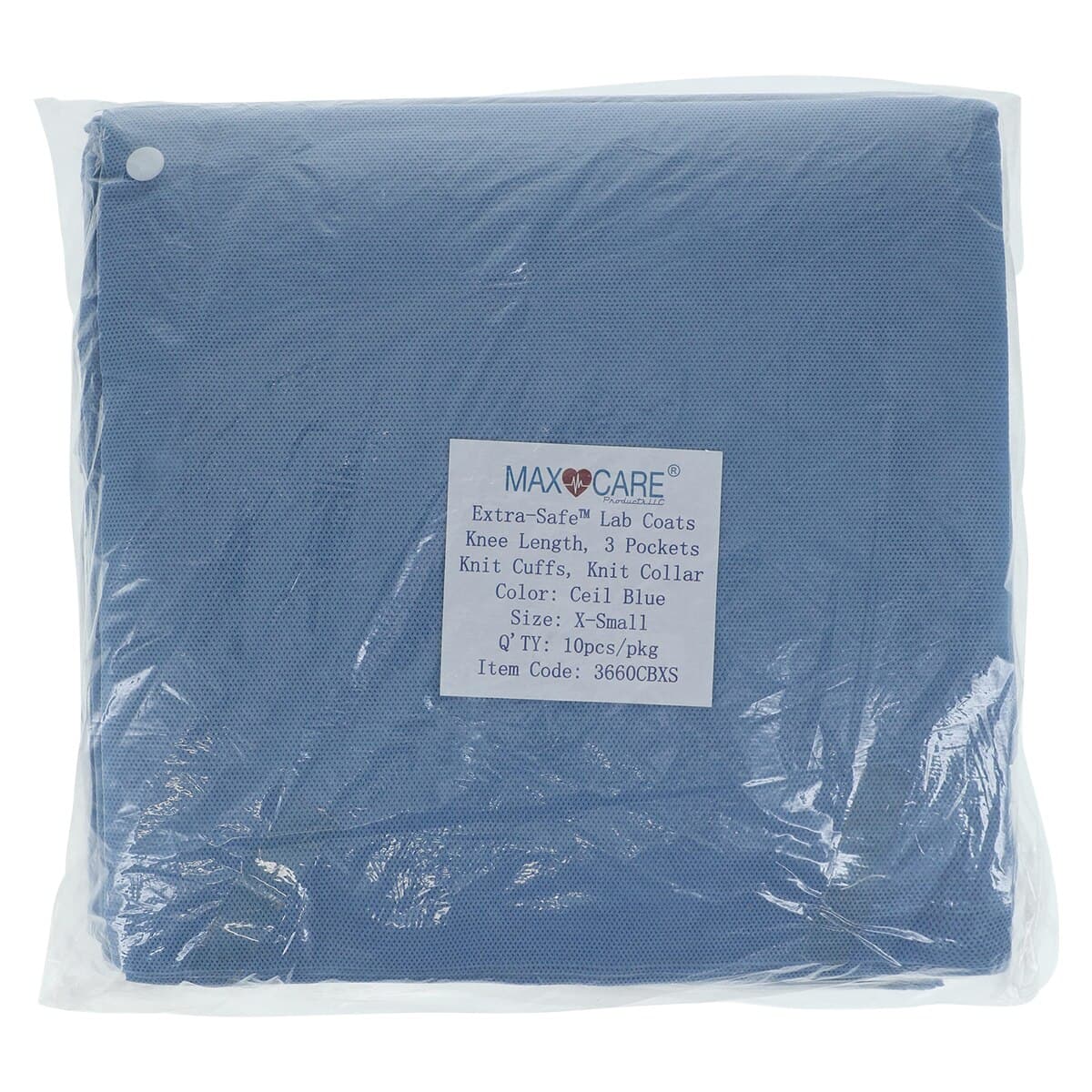 Valumax Extra-Safe AAMI Level 3 Lab Coat, Ceil Blue, X-Small, 10/Pack, 3660CBXS thumbnail 8