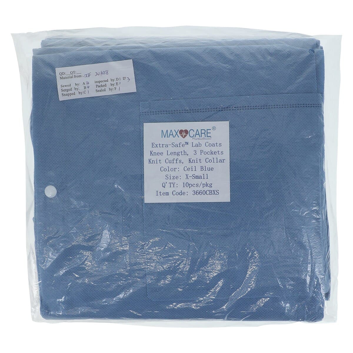 Valumax Extra-Safe AAMI Level 3 Lab Coat, Ceil Blue, X-Small, 10/Pack, 3660CBXS thumbnail 7