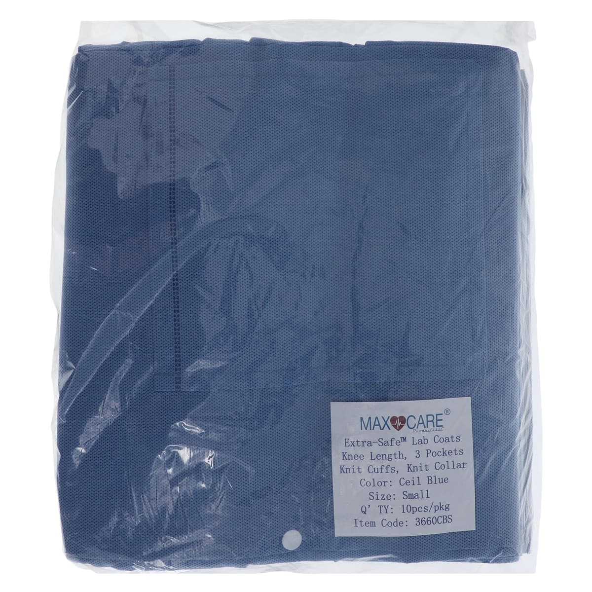 Extra-Safe Knee Length Lab Coat, Ceil Blue, Small, Latex-Free, AAMI Level 3, 10/Pk, 3660CBS thumbnail 7