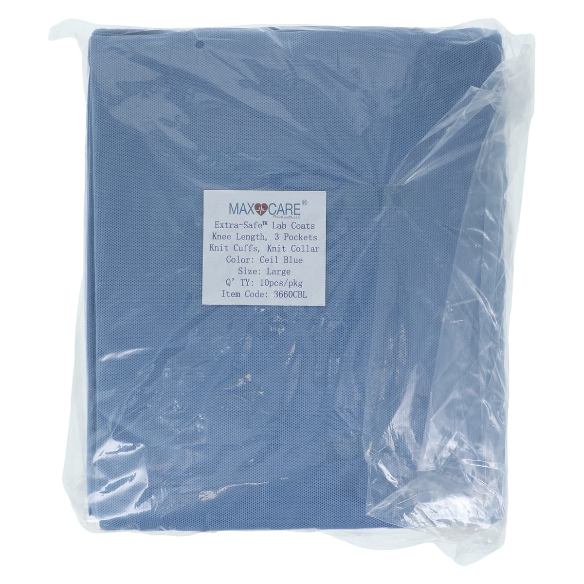 Extra-Safe Knee Length Lab Coat, Ceil Blue, Large, Latex-Free, AAMI Level 3, 10/Pk, 3660CBL thumbnail 3