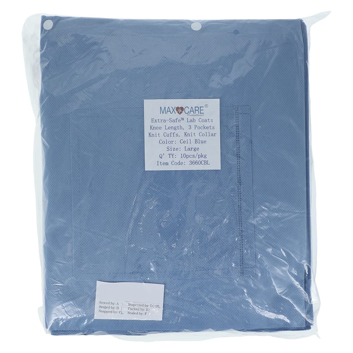 Extra-Safe Knee Length Lab Coat, Ceil Blue, Large, Latex-Free, AAMI Level 3, 10/Pk, 3660CBL thumbnail 8