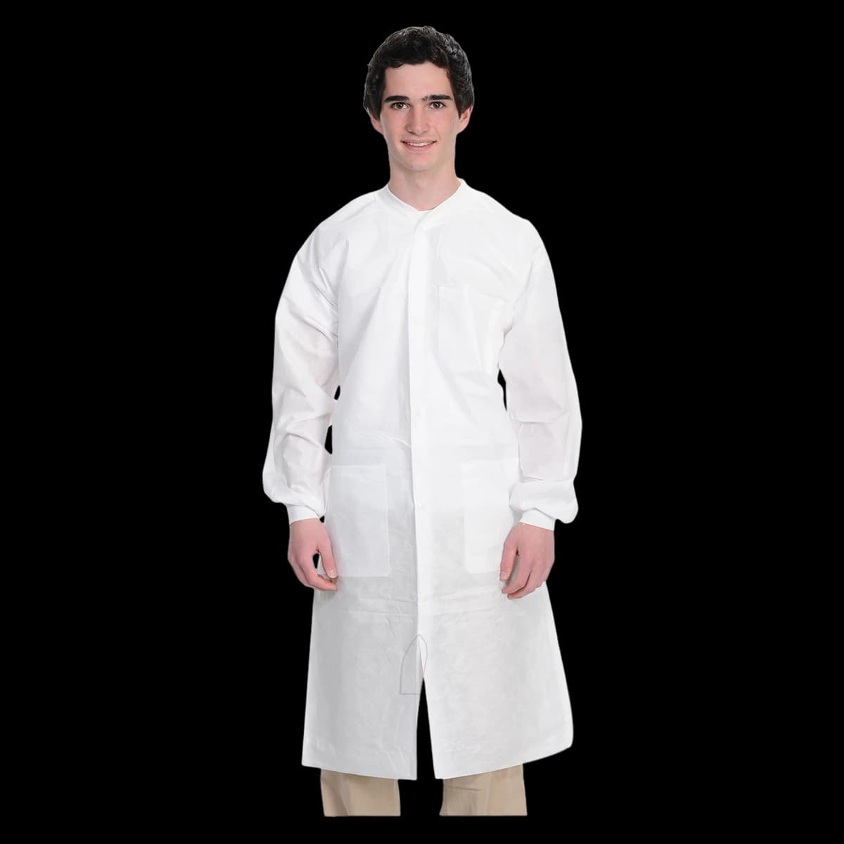 Valumax Extra-Safe AAMI Level 3 Fluid-Resistant Lab Coat, White, Knit Collar, X-Small, 10/Pack, 3660WHXS-K - Extra-Safe White Knit Collar LabCoat X-Small Latex-Free Fluid Resistant AAMI Level 3 Pack of 10 - Image 1