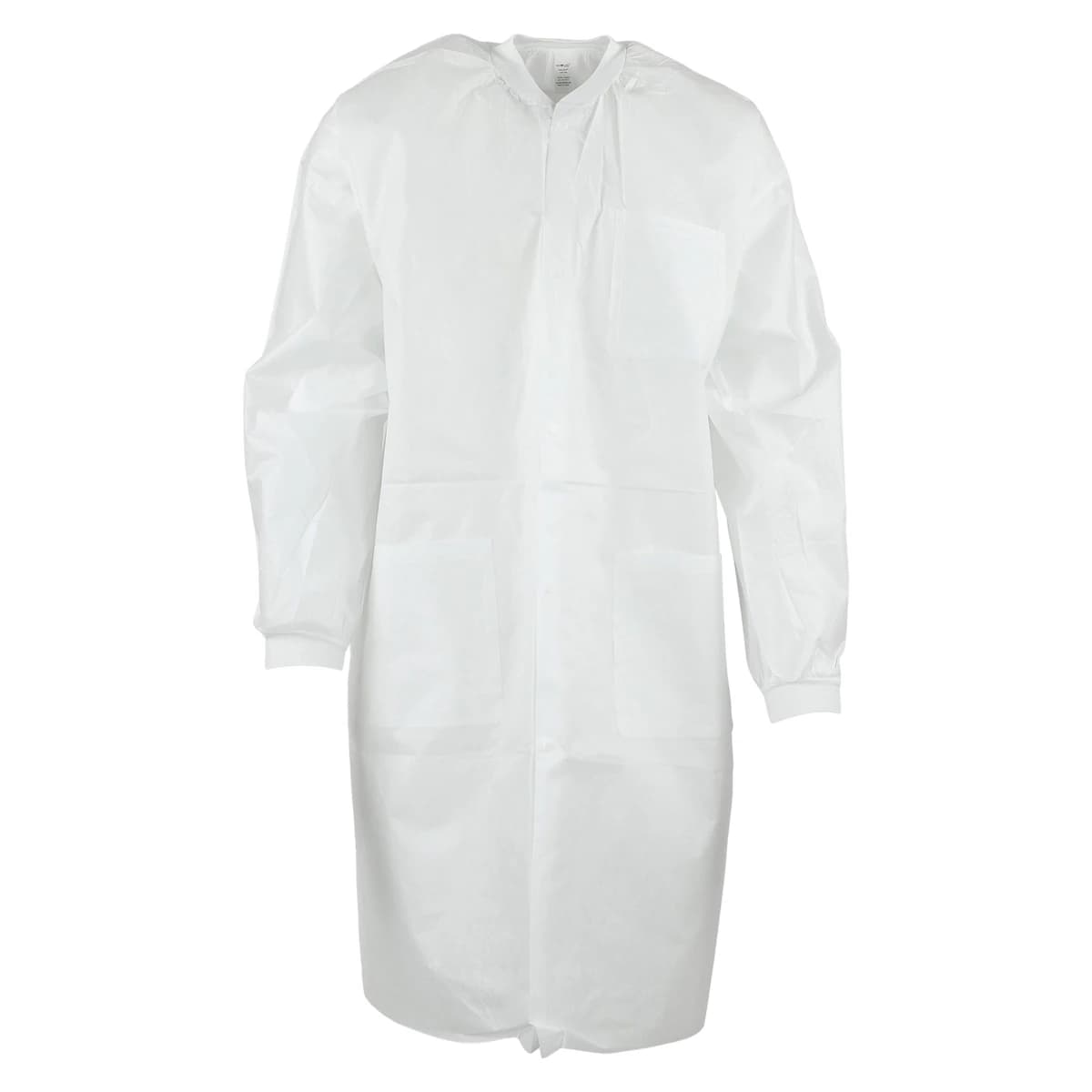 ValuMax Extra-Safe AAMI Level 3 Lab Coat, White, Knit Collar, Small, Knee-Length, 10/Pack, 3660WHS-K - Extra-Safe White Knit Collar LabCoat Small Latex-Free Fluid Resistant AAMI Level 3 Pack of 10 - Image 1