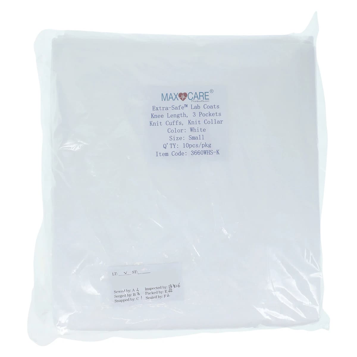 ValuMax Extra-Safe AAMI Level 3 Lab Coat, White, Knit Collar, Small, Knee-Length, 10/Pack, 3660WHS-K thumbnail 7