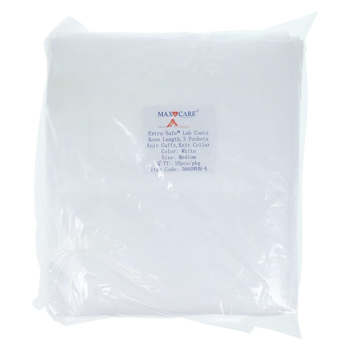 ValuMax Extra-Safe AAMI Level 3 Lab Coat, White Knit Collar, Medium, 10/Pack, 3660WHM-K thumbnail 2