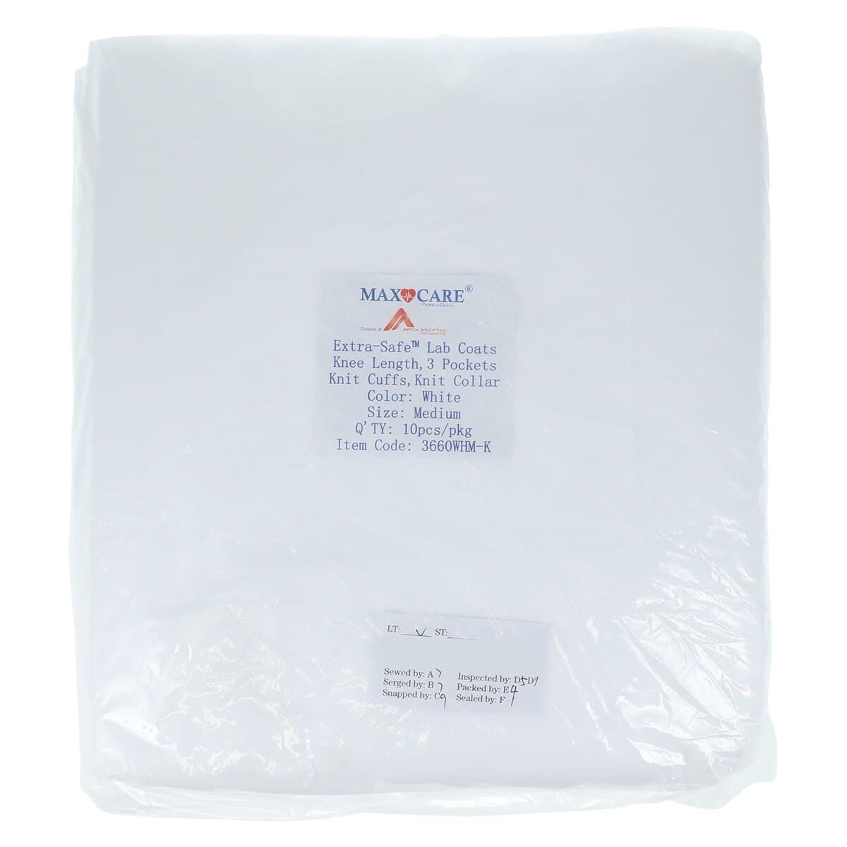 ValuMax Extra-Safe AAMI Level 3 Lab Coat, White Knit Collar, Medium, 10/Pack, 3660WHM-K thumbnail 8