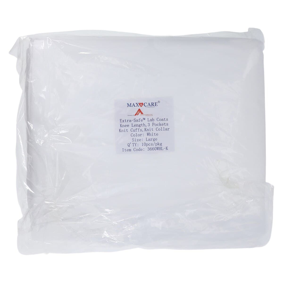 Extra-Safe White Knit Collar Lab Coat, Large, Latex-Free, Fluid Resistant, AAMI Level 3, 10/Pack, 3660WHL-K thumbnail 8