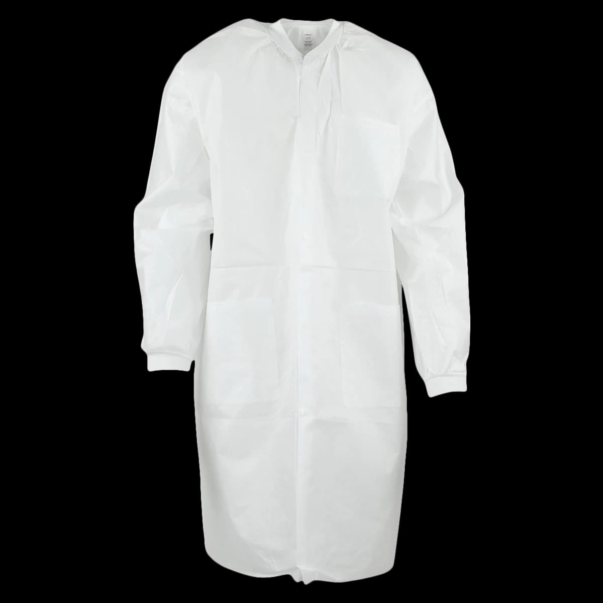 Extra-Safe White Knit Collar Lab Coat, Large, Latex-Free, Fluid Resistant, AAMI Level 3, 10/Pack, 3660WHL-K - Extra-Safe White Knit Collar LabCoat Large Latex-Free Fluid Resistant AAMI Level 3 Pack of 10 - Image 1