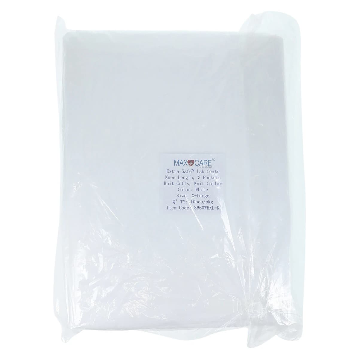 ValuMax Extra-Safe Lab Coat, White, X-Large, Knee Length, Knit Collar & Cuffs, Snap Front, AAMI Level 3, 10/Pack, 3660WHXL-K thumbnail 2
