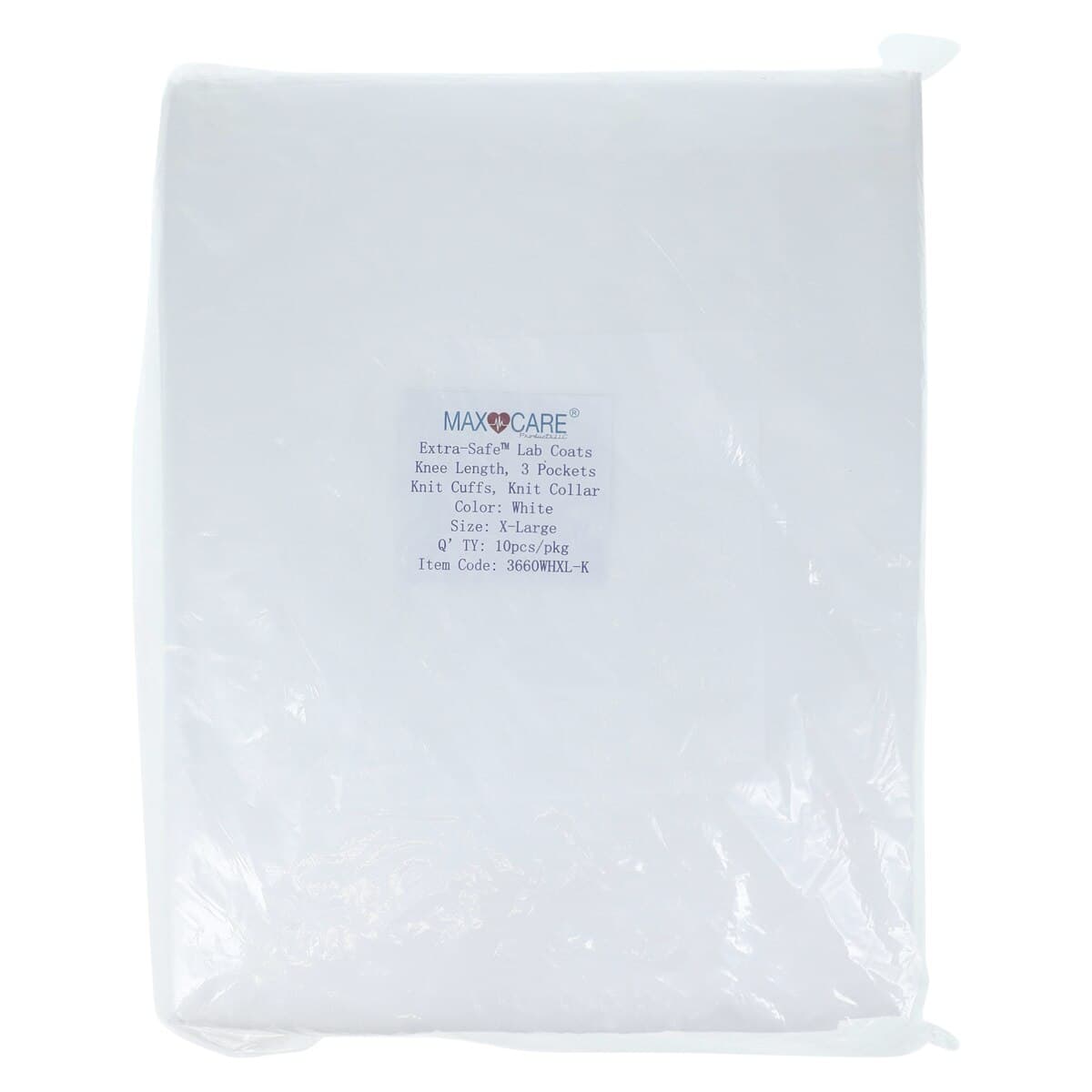 ValuMax Extra-Safe Lab Coat, White, X-Large, Knee Length, Knit Collar & Cuffs, Snap Front, AAMI Level 3, 10/Pack, 3660WHXL-K thumbnail 8