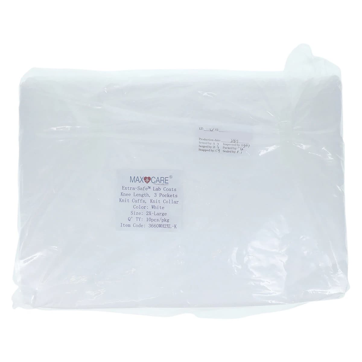 ValuMax Extra-Safe Lab Coat, AAMI Level 3, White, Knit Collar, XX-Large, 10/Pack, 3660WH2XL thumbnail 3