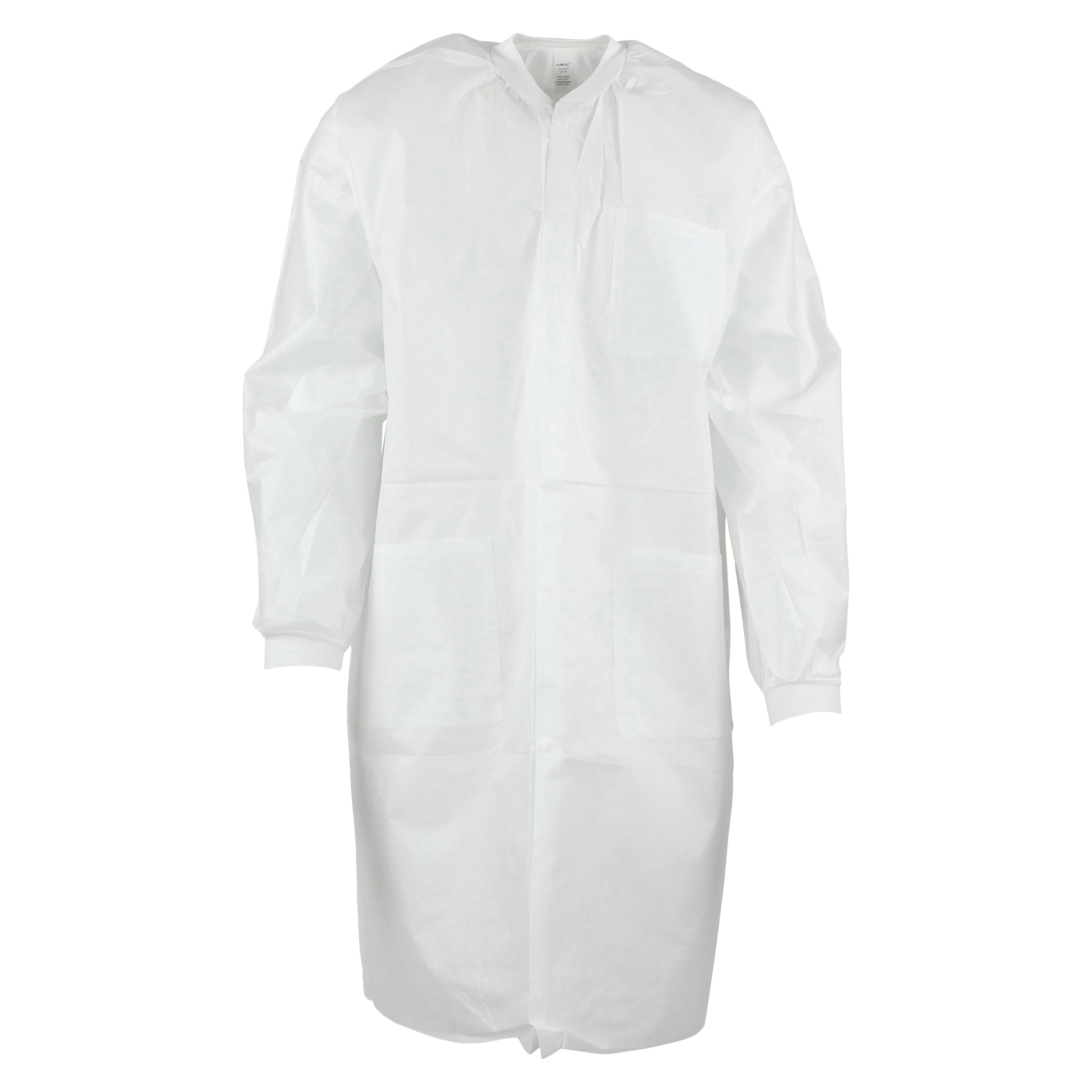 ValuMax Extra-Safe Lab Coat, AAMI Level 3, White, Knit Collar, XX-Large, 10/Pack, 3660WH2XL - Extra-Safe White Knit Collar LabCoat XX-Large Latex-Free Fluid Resistant AAMI Level 3 Pack of 10 - Image 1