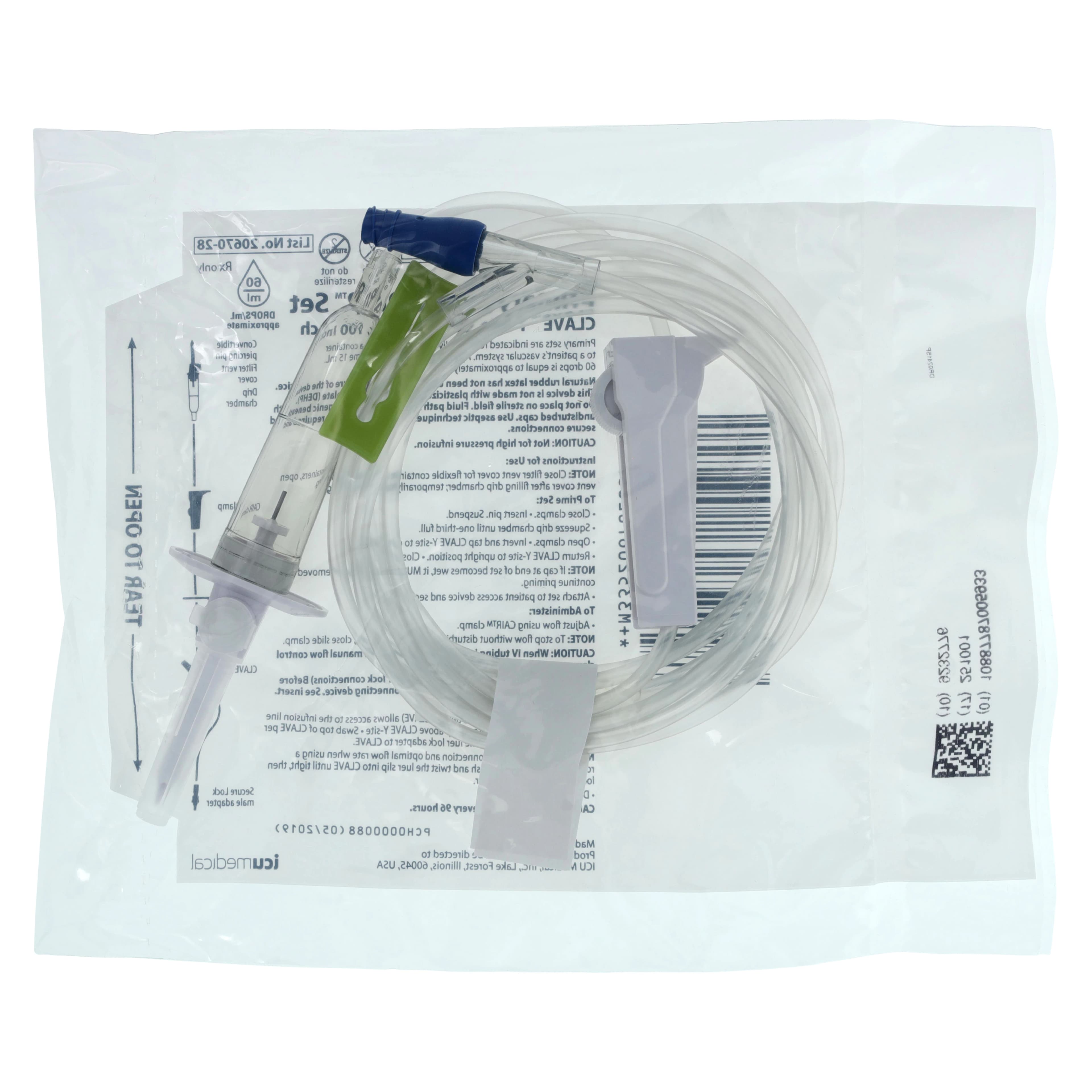 ICU Medical Lifeshield Primary IV Set Microdrip, Y-Injection Site, 60 Drops/mL, 100" Tubing, Option-Lok Male Adapter, Non-DEHP, Non-Sterile, Each thumbnail 2