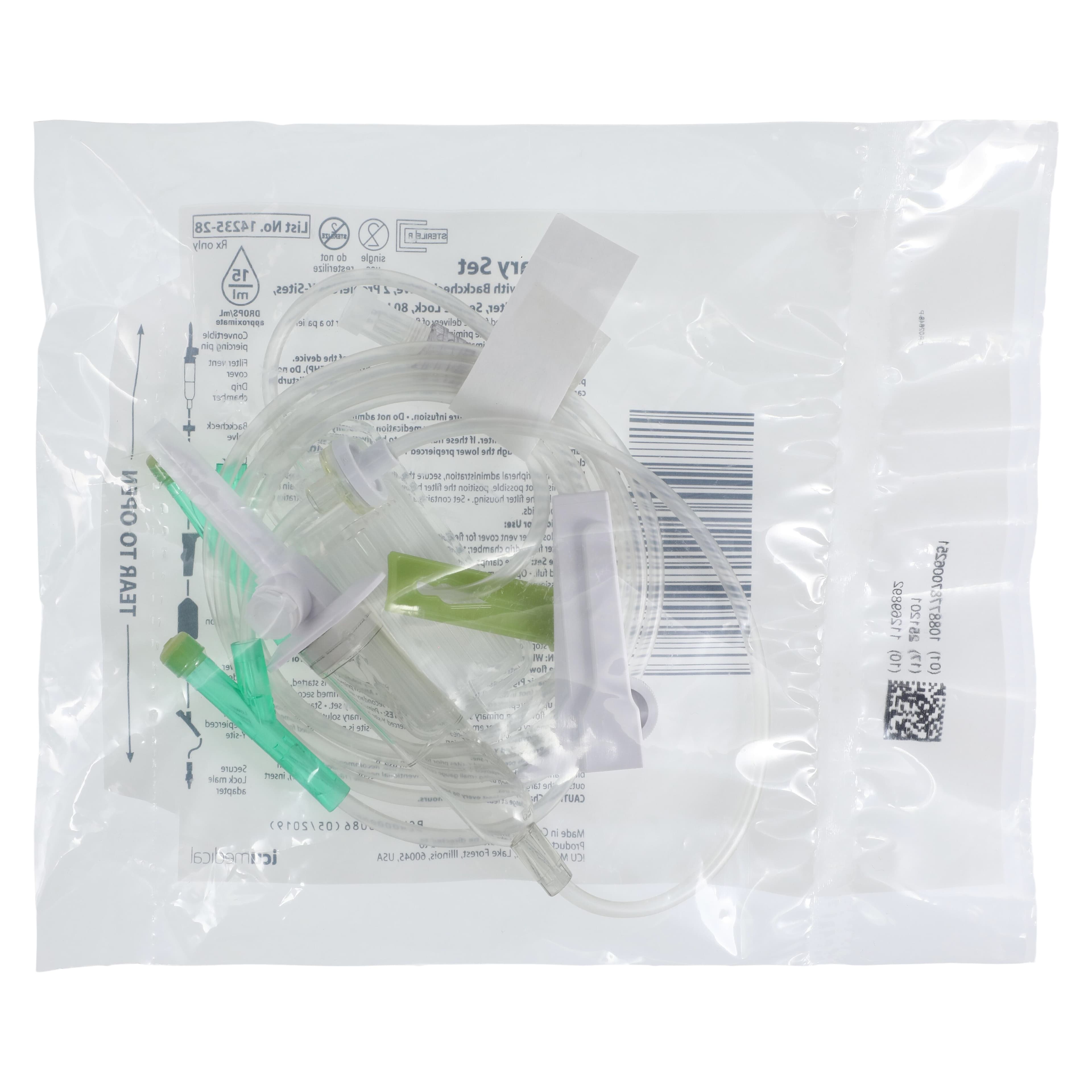 ICU Medical Lifeshield IV Administration Set, Prepierced 2 Y-Injection Sites, 0.2 Micron Filter, 15 Drops/mL, 16mL Priming Volume, 80" Tubing, 50/Case thumbnail 2