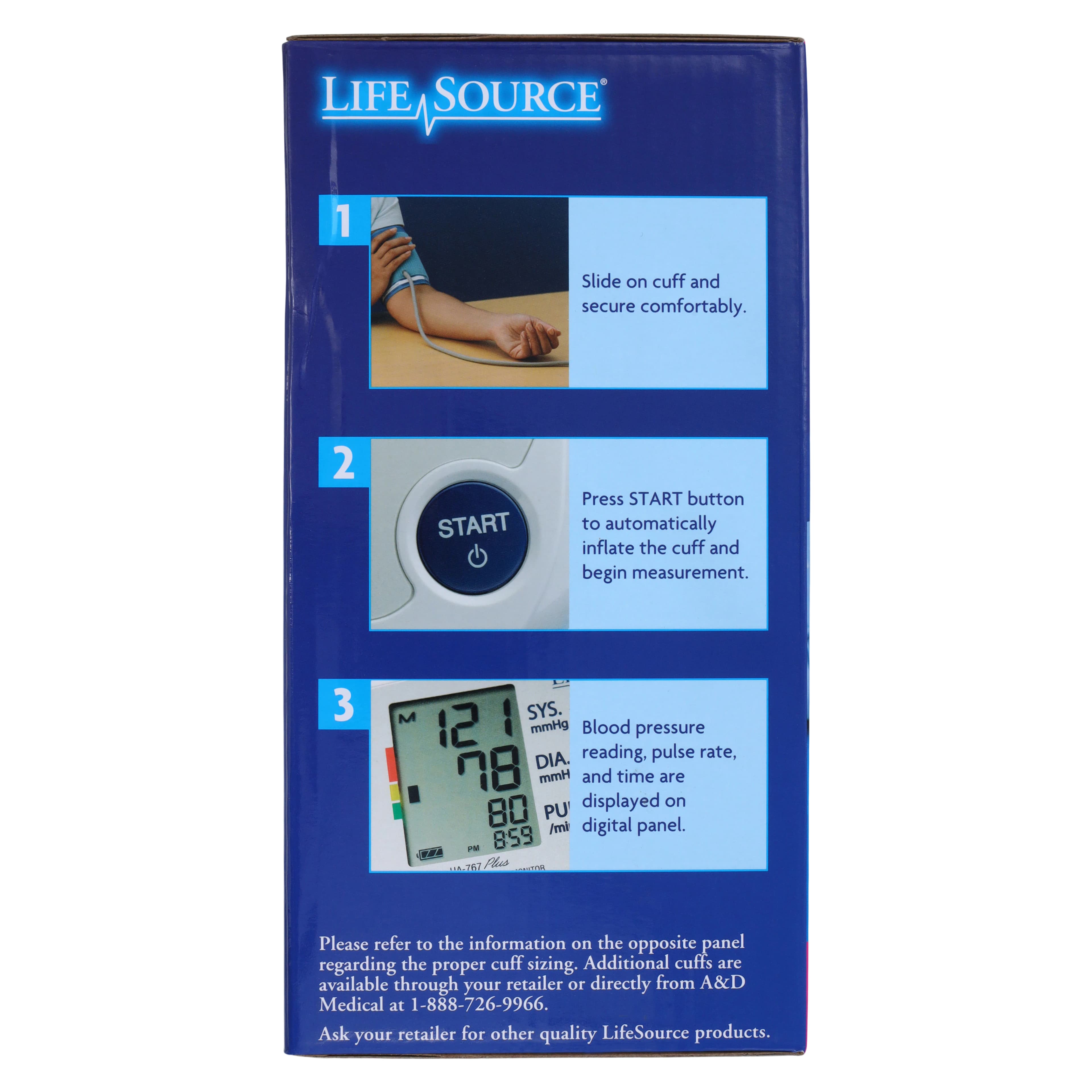 LifeSource Pro Digital Blood Pressure Monitor with AC Adapter, Blue/White, Arm Cuff, Digital Display, UA-767 thumbnail 12