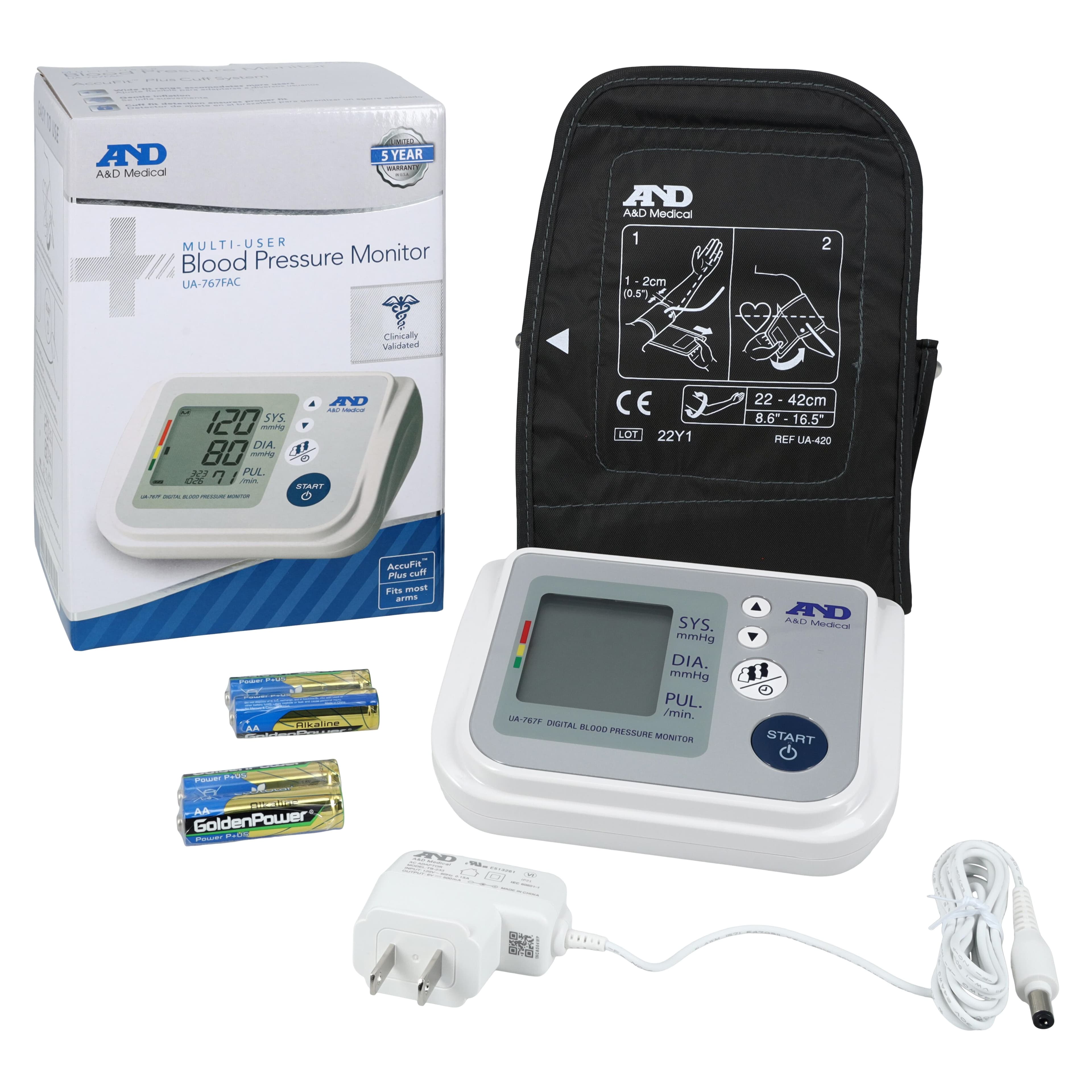A&D Engineering Premium Digital Blood Pressure Monitor, Gray, Arm Cuff, Digital Display, Each thumbnail 15