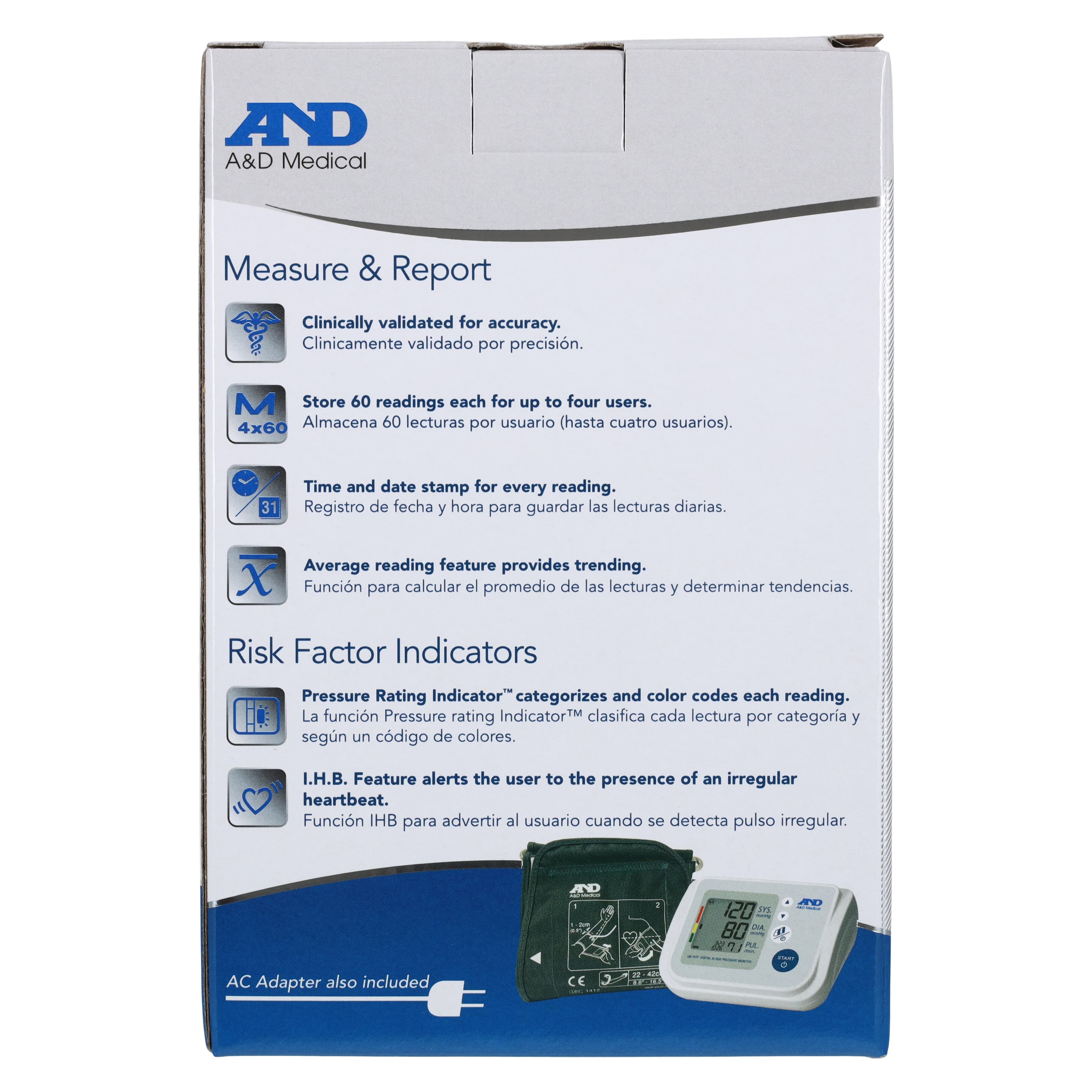 A&D Engineering Premium Digital Blood Pressure Monitor, Gray, Arm Cuff, Digital Display, Each thumbnail 6