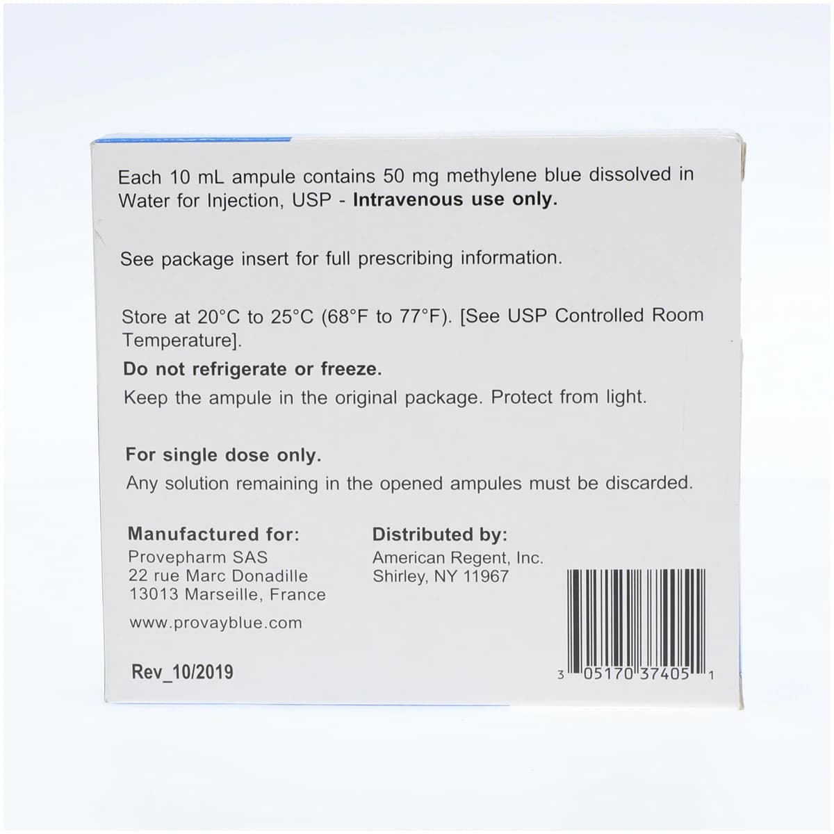 ProvayBlue (Methylene Blue) Injection 5 mg/mL, 10 mL Ampule, 5/Package thumbnail 3