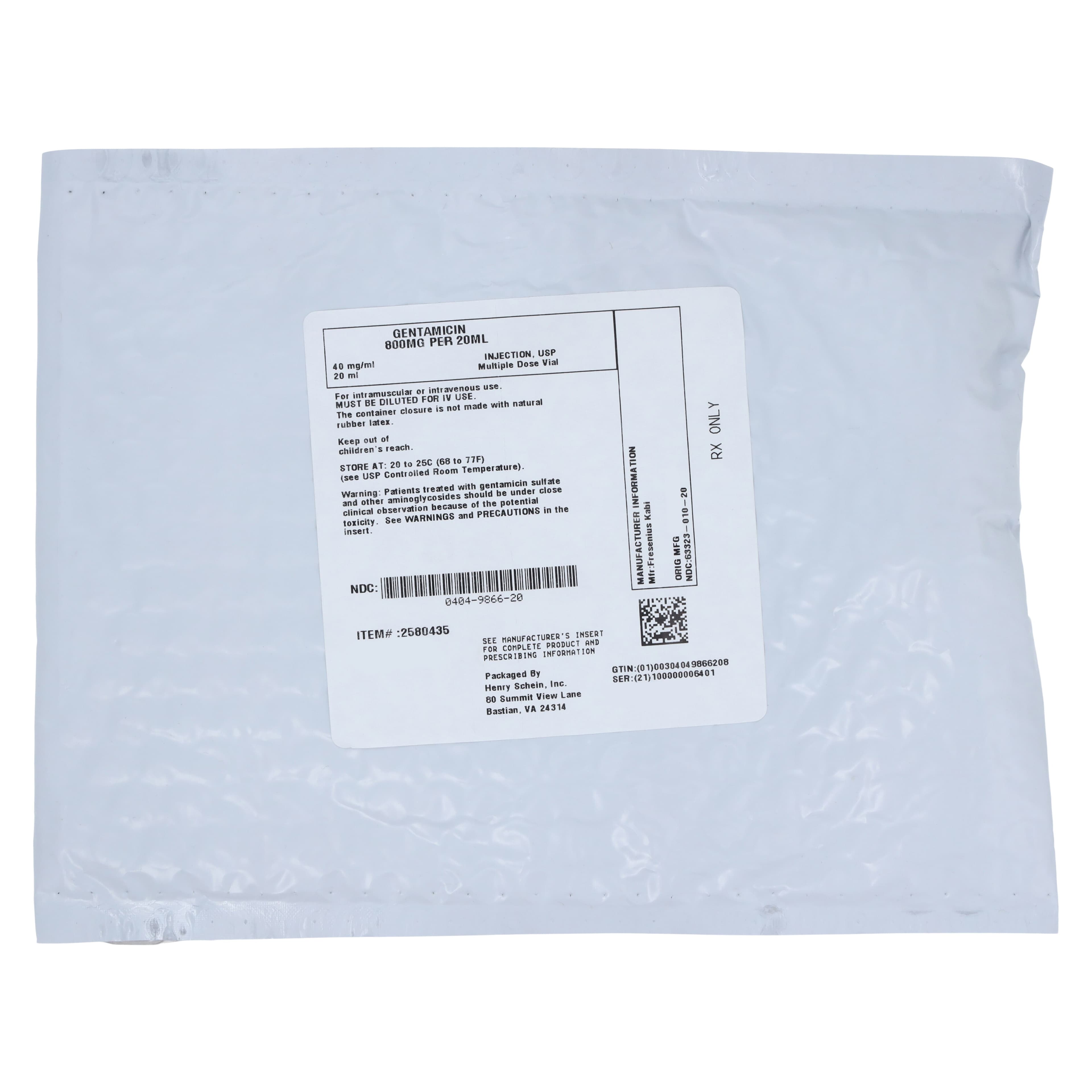 Gentamicin Sulfate Injection 40 mg/mL, Multiple-Dose Vial, 20 mL, 25/Package thumbnail 3