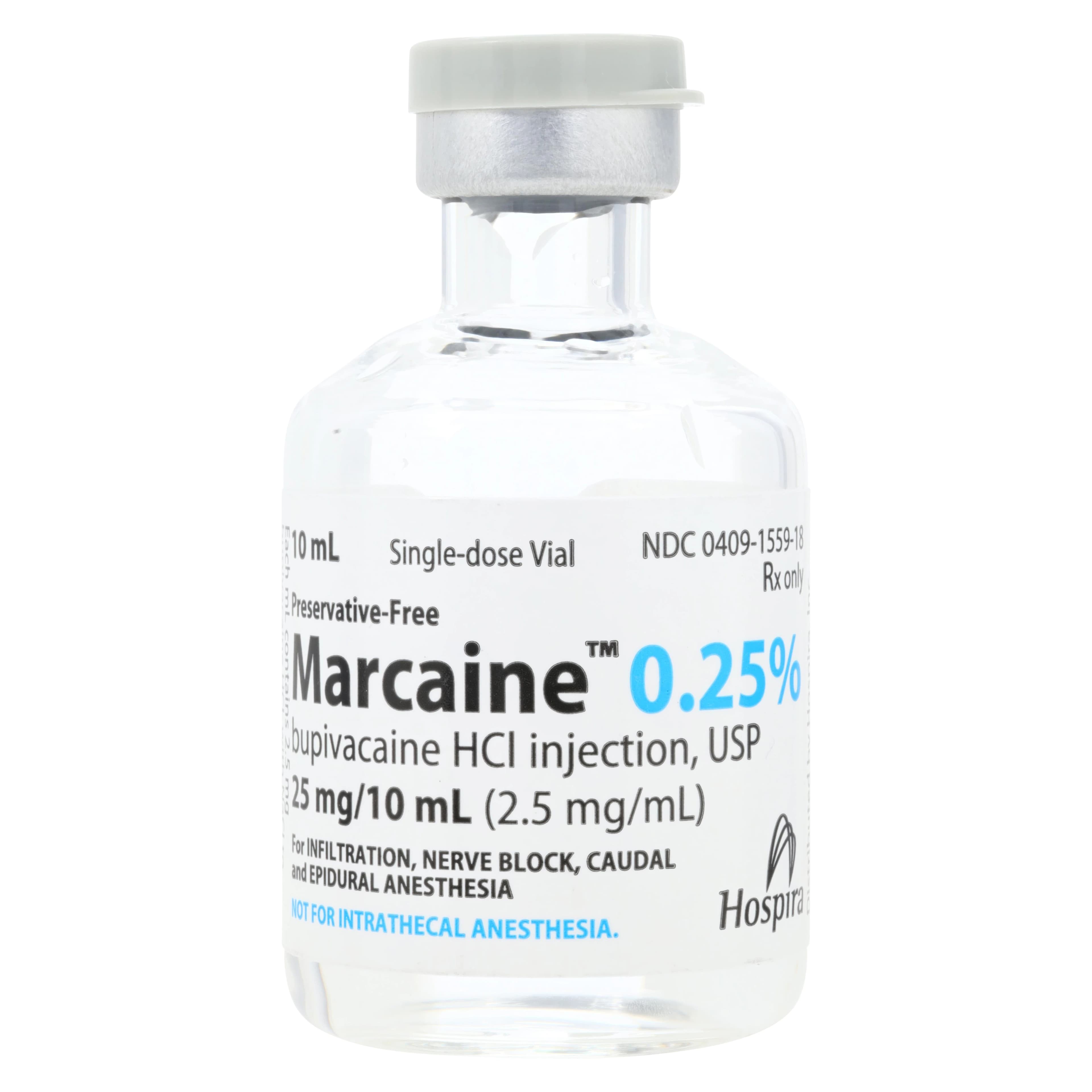 Marcaine Injection 0.25% Preservative Free, Single Dose Vial, 10mL, Non-Returnable - Marcaine Inj SDV Non-Rtrn PF - Image 1