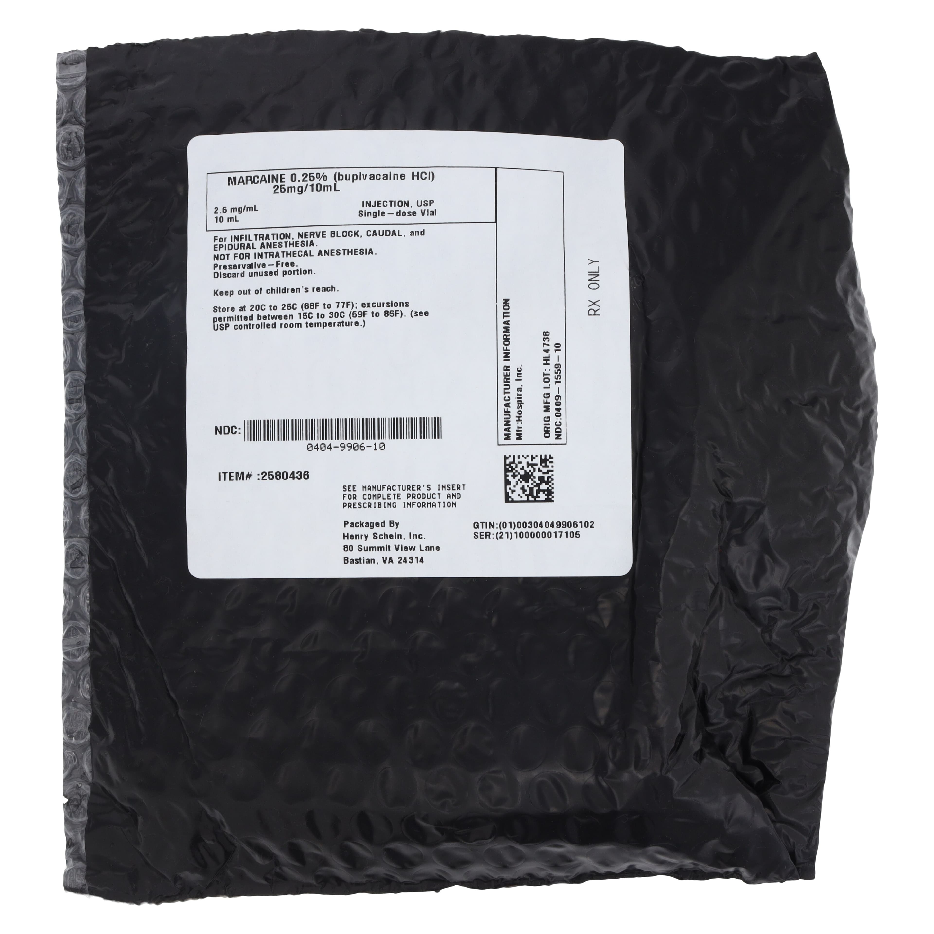 Marcaine Injection 0.25% Preservative Free, Single Dose Vial, 10mL, Non-Returnable thumbnail 4