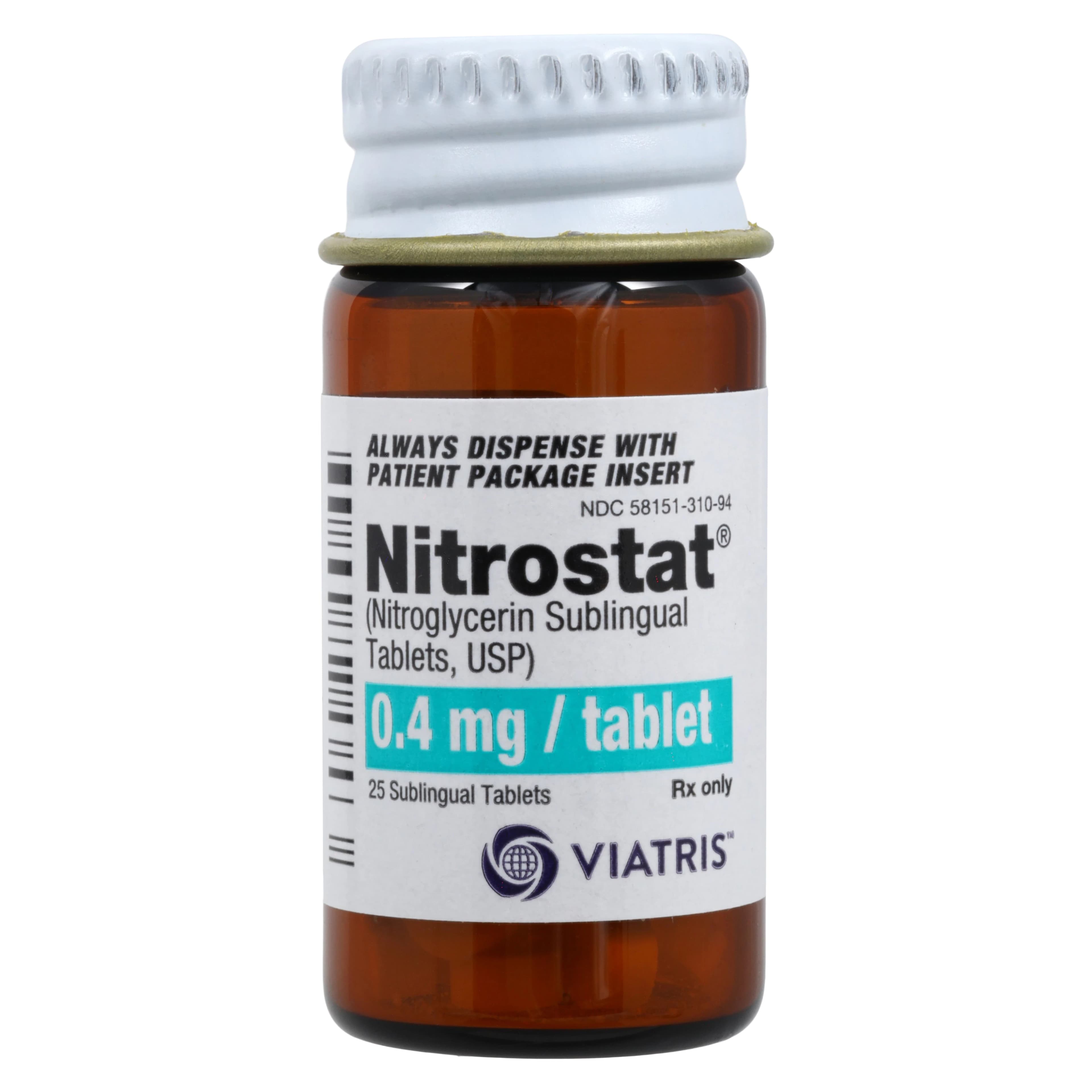 Nitrostat Sublingual Tablets, 0.4mg, 25/Bottle - Nitrostat Tabs N-R - Image 1