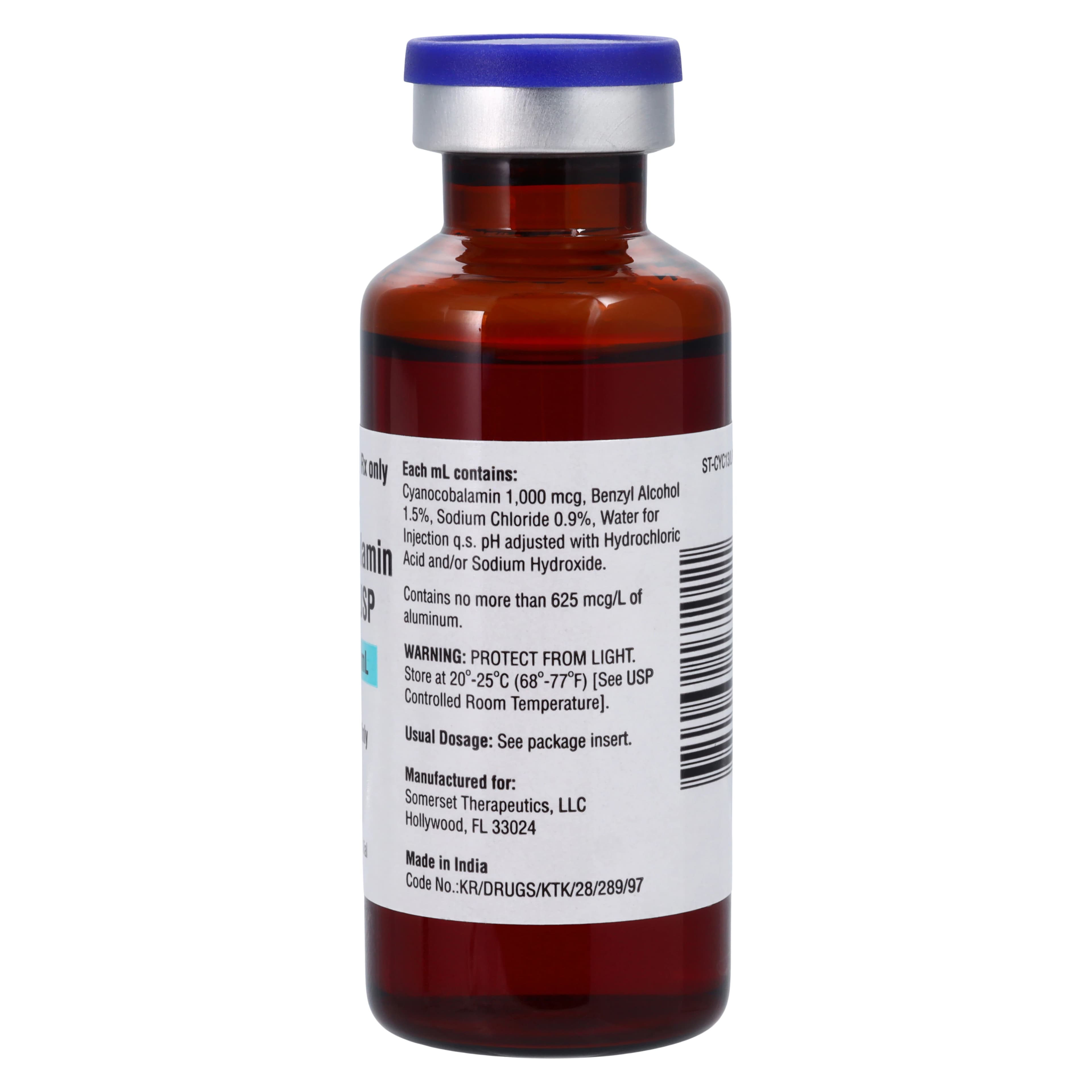 Cyanocobalamin Injection 1000 mcg/mL, 30 mL Multi-Dose Vial (Somerset Pharma) thumbnail 2