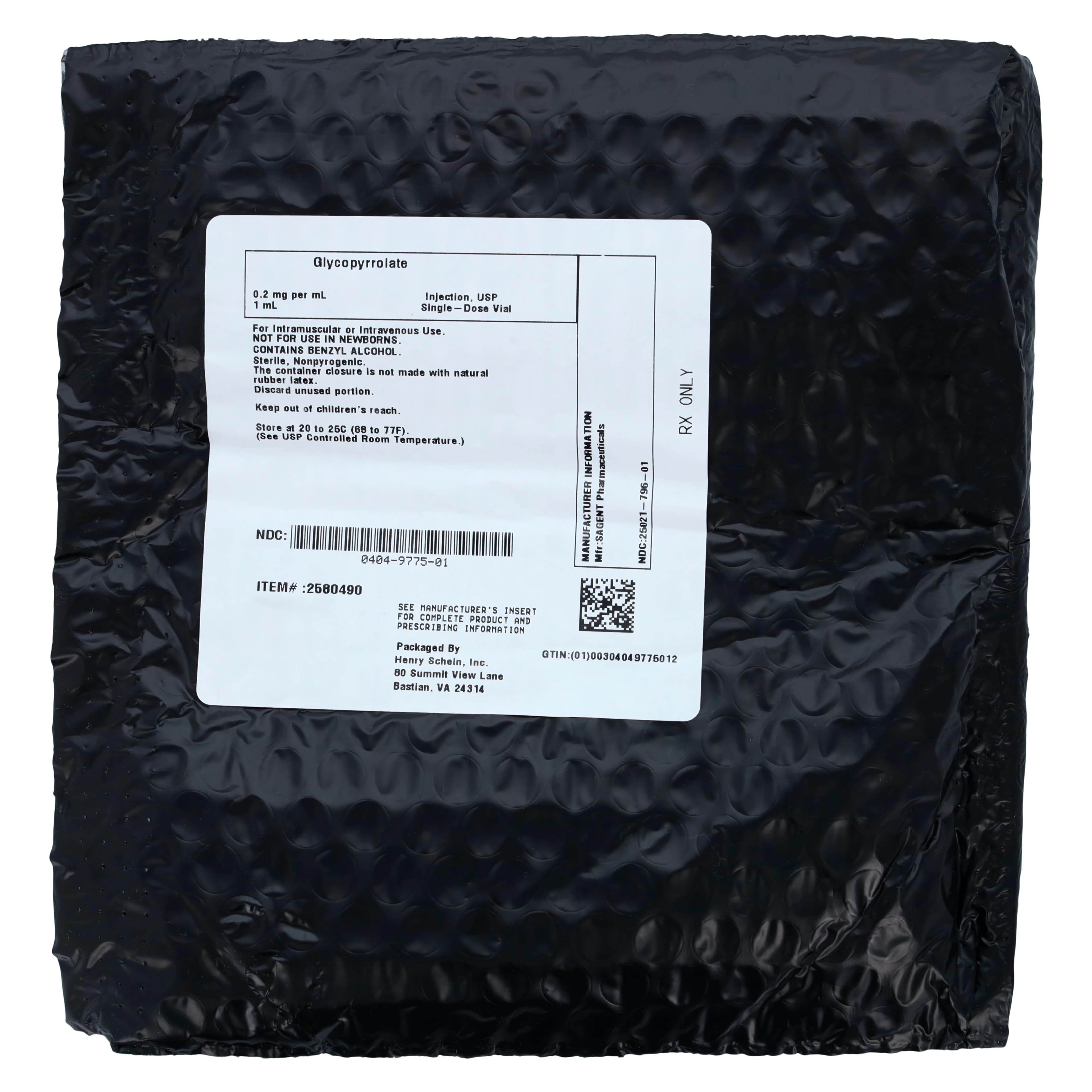 Glycopyrrolate Injection 0.2mg/mL, SDV 1mL, Single Dose Vial, Sagent Pharmaceuticals thumbnail 5
