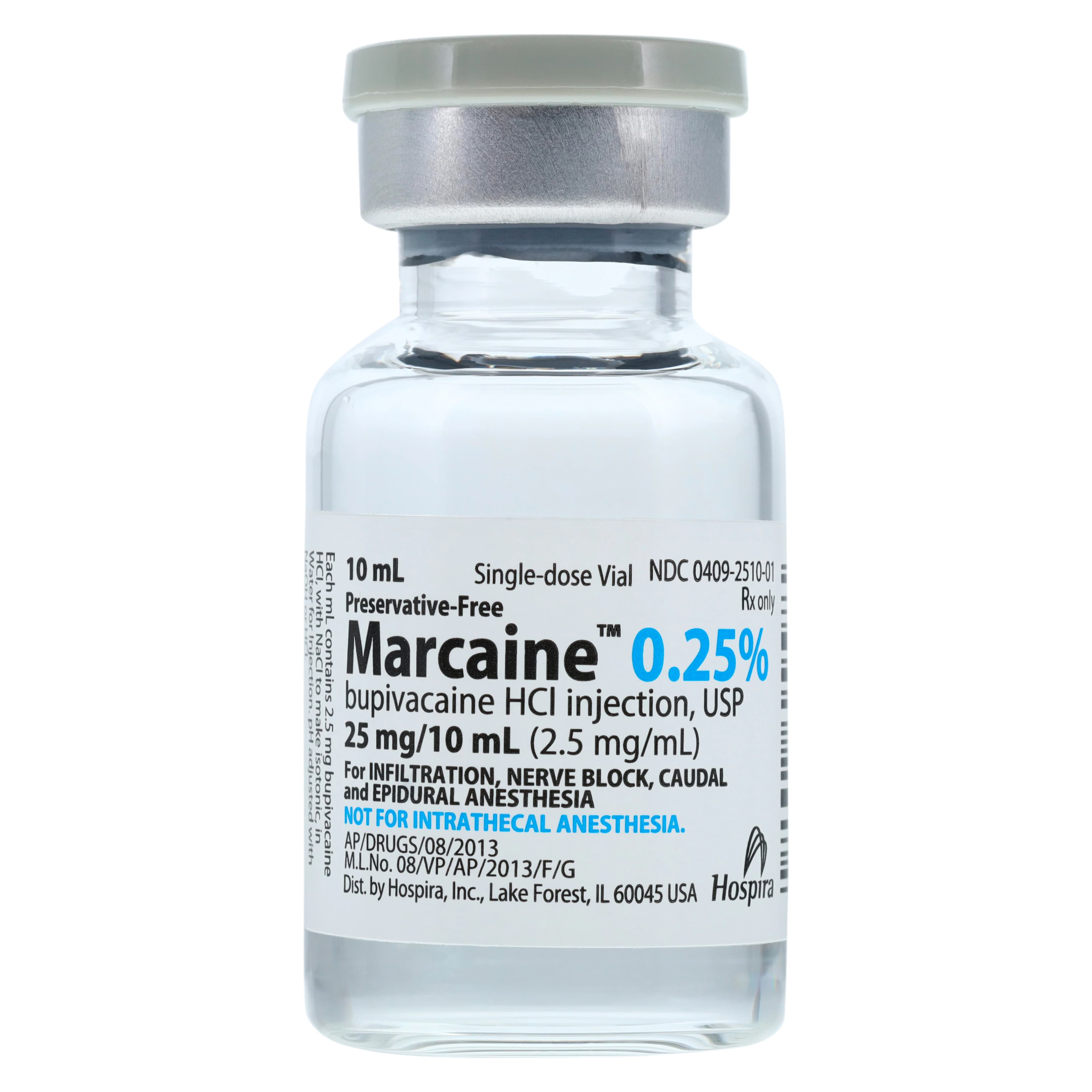 Marcaine Injection 0.25% No Preservative, Single Dose Vial, 10ml, Each - Marcaine Inj SDV PF 10ml NR - Image 1