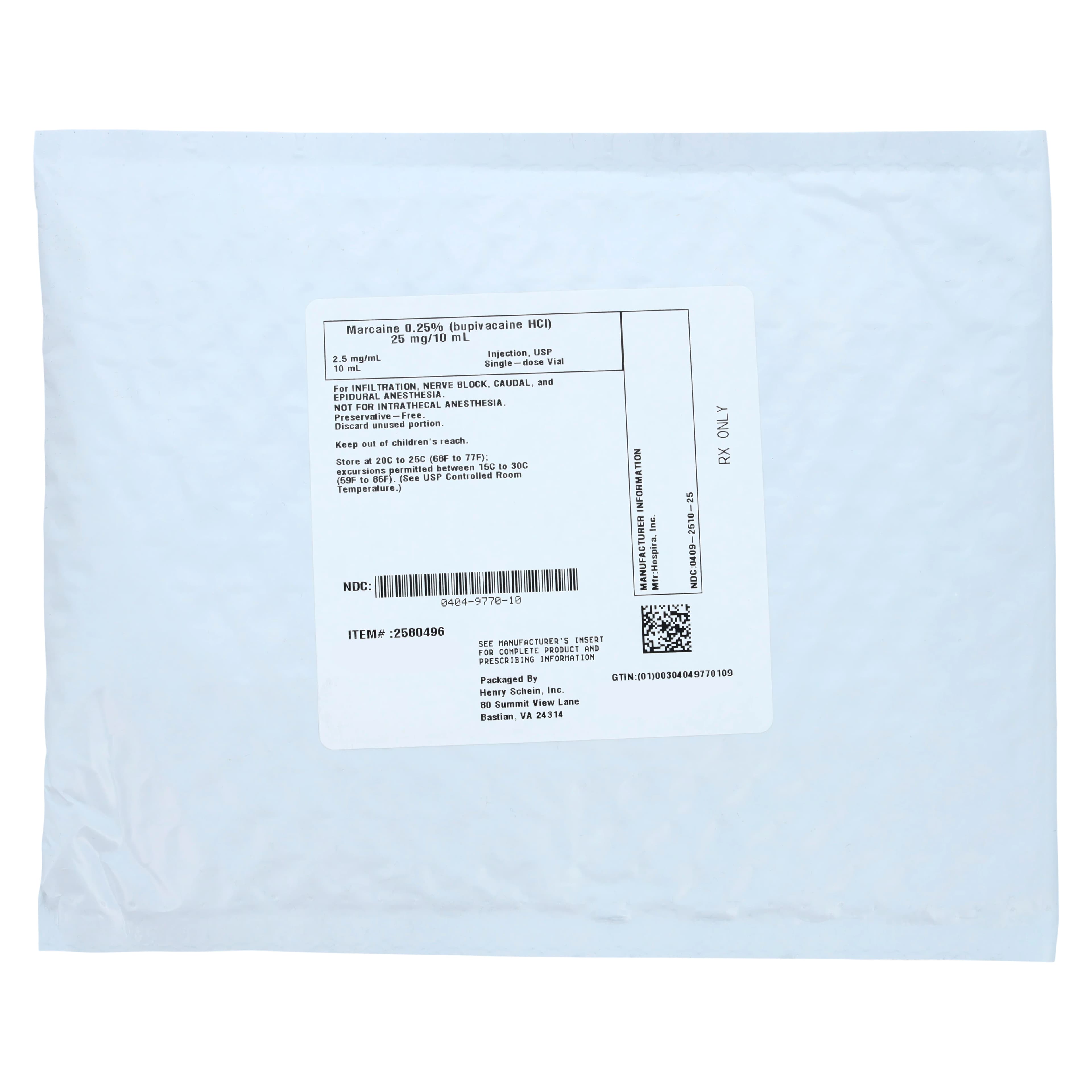 Marcaine Injection 0.25% No Preservative, Single Dose Vial, 10ml, Each thumbnail 3