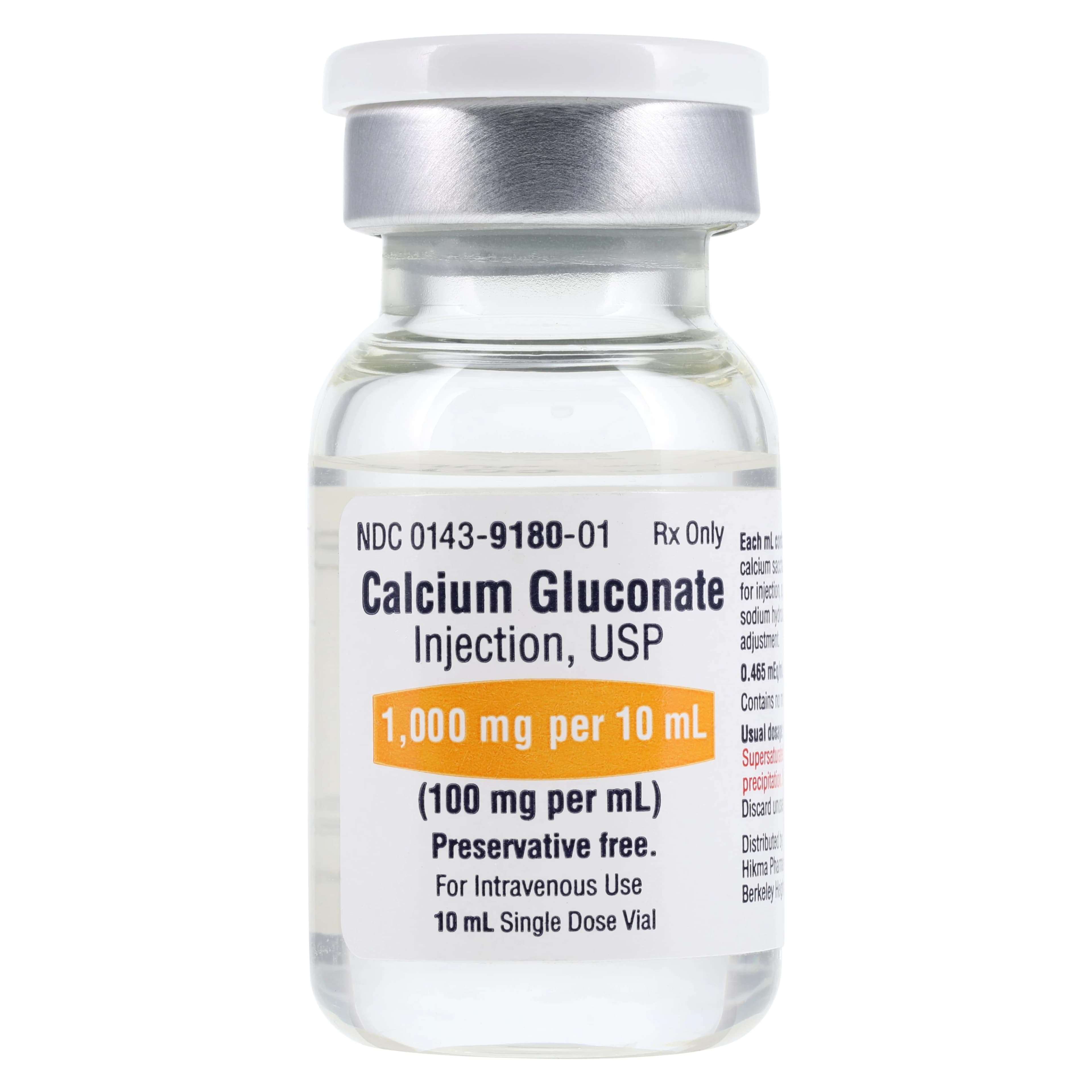 Calcium Gluconate Injection 100mg/mL, 10mL SDV, Hikma Pharmaceuticals - Calcium Gluconate Inj SDV 10mL - Image 1