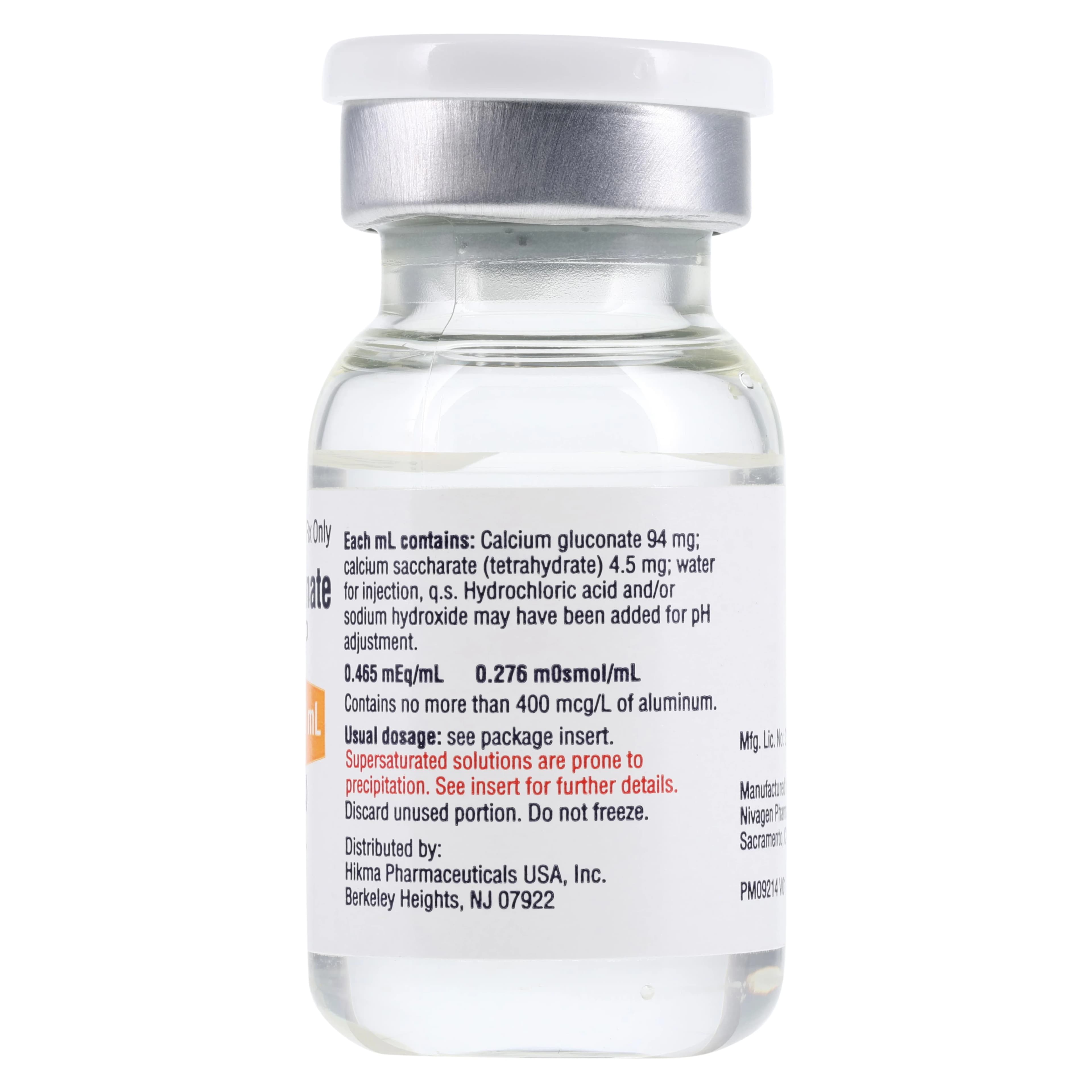 Calcium Gluconate Injection 100mg/mL, 10mL SDV, Hikma Pharmaceuticals thumbnail 2