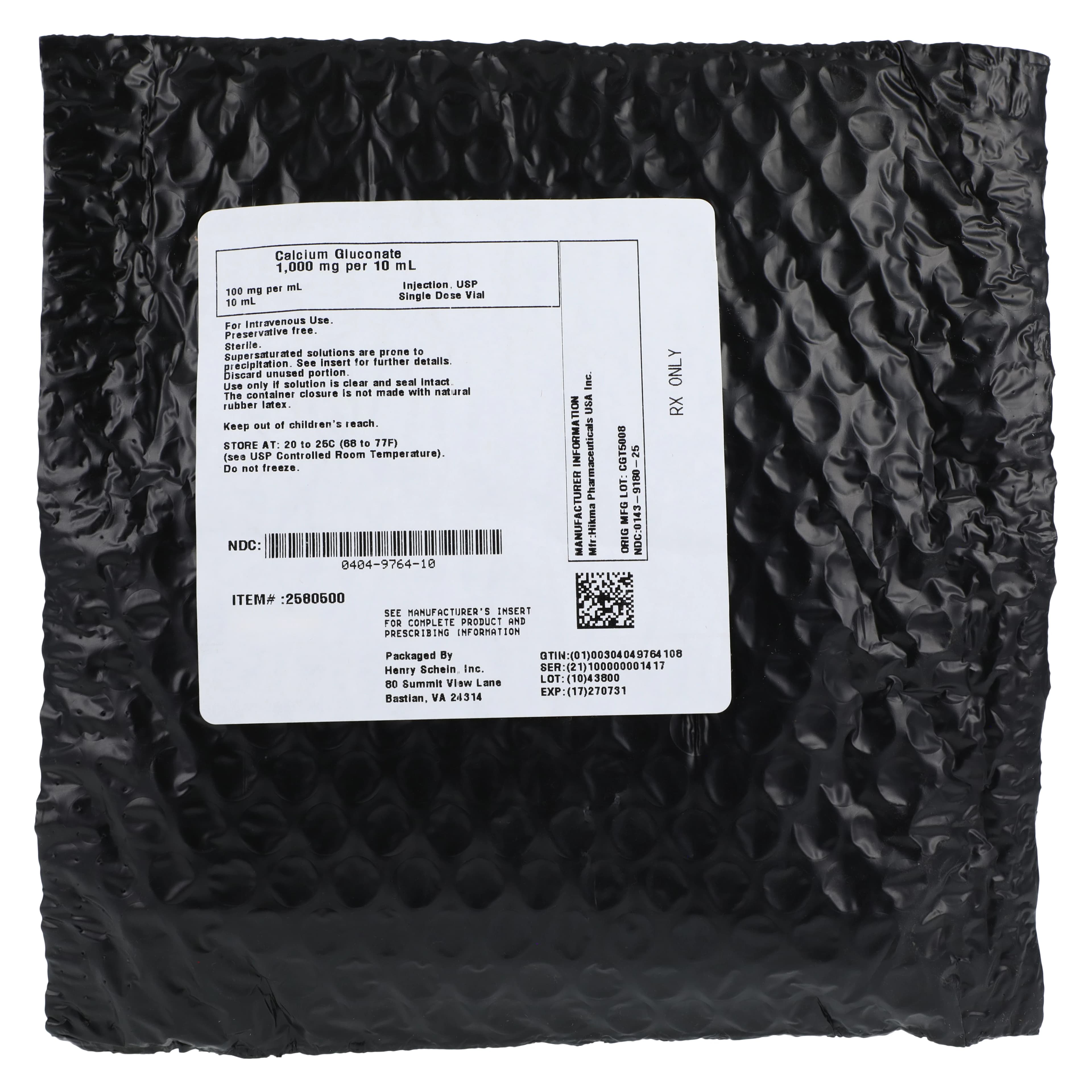 Calcium Gluconate Injection 100mg/mL, 10mL SDV, Hikma Pharmaceuticals thumbnail 4
