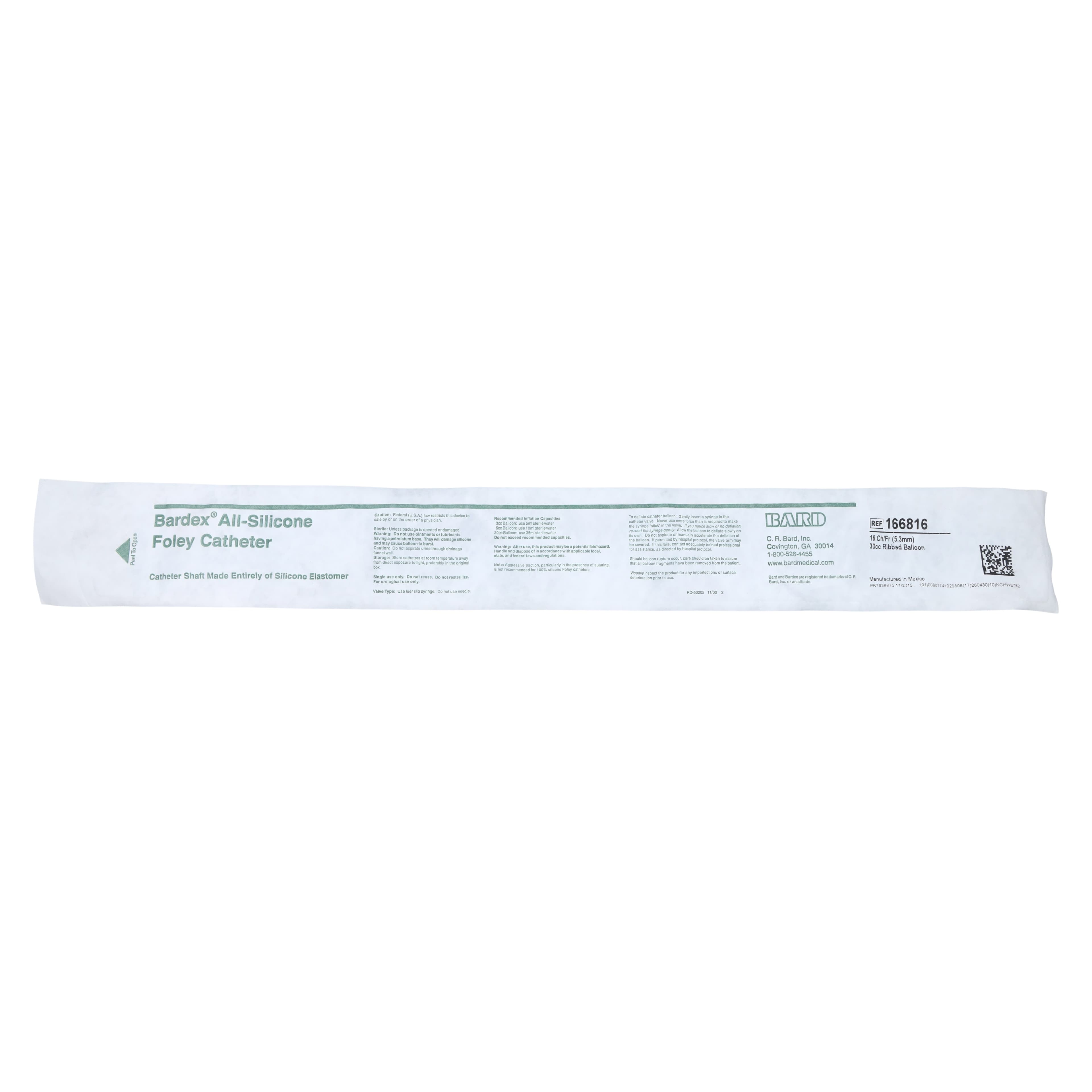 Bardex 2-Way Foley Catheter, 100% Silicone, 16 Fr, 30 cc Balloon, Standard Tip, Sterile, Each thumbnail 2
