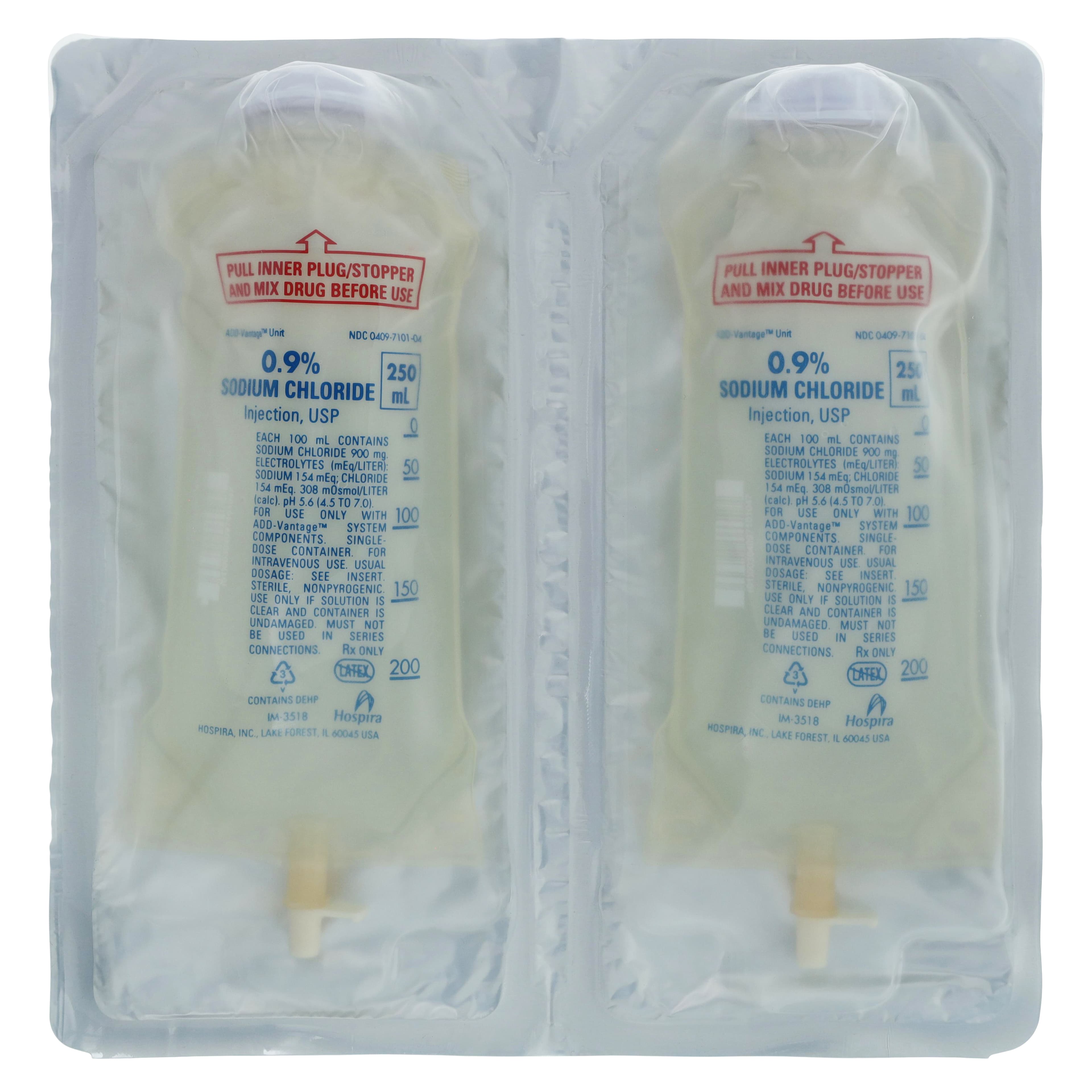 Sodium Chloride 0.9% Injection Solution, ADD-Vantage, 250 mL Flexible Bag, Sterile, DEHP-Free, Latex-Free, 24/Case - Sodium Chloride 0.9% Inj Bag - Image 1