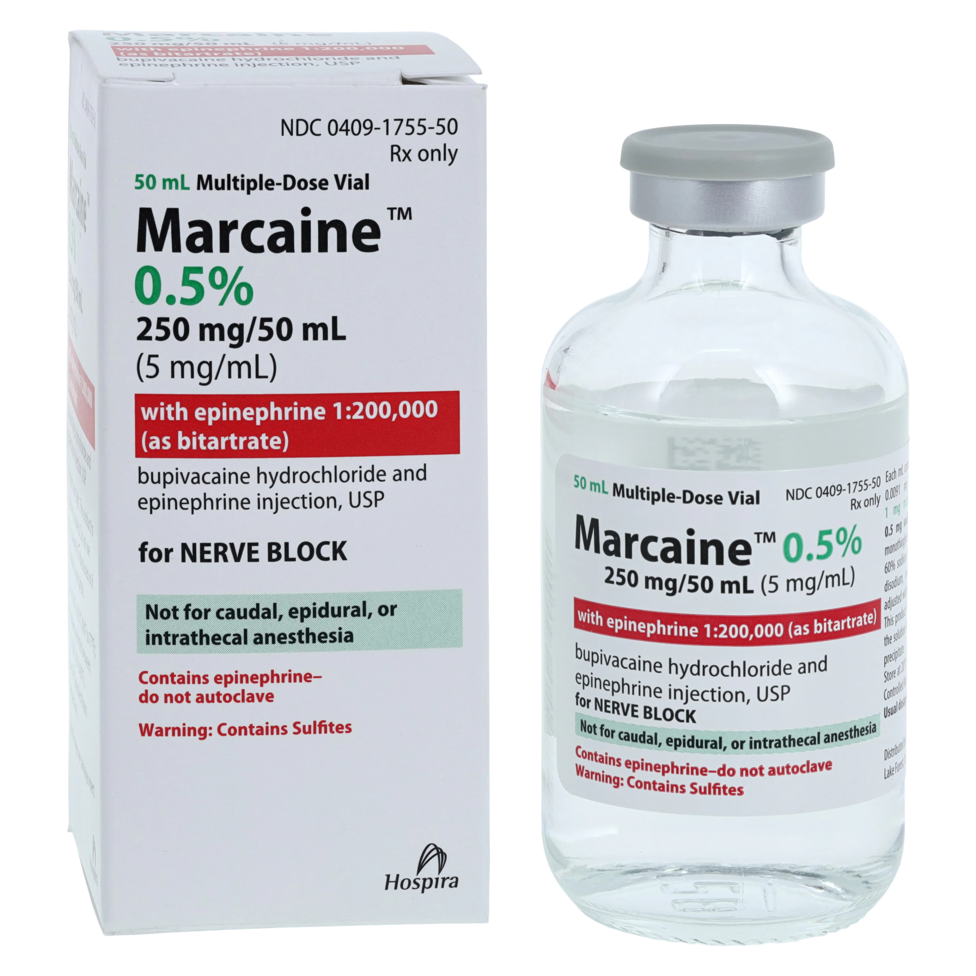 Marcaine with Epinephrine Injection 0.5% 1:200,000 MDV 50mL thumbnail 2