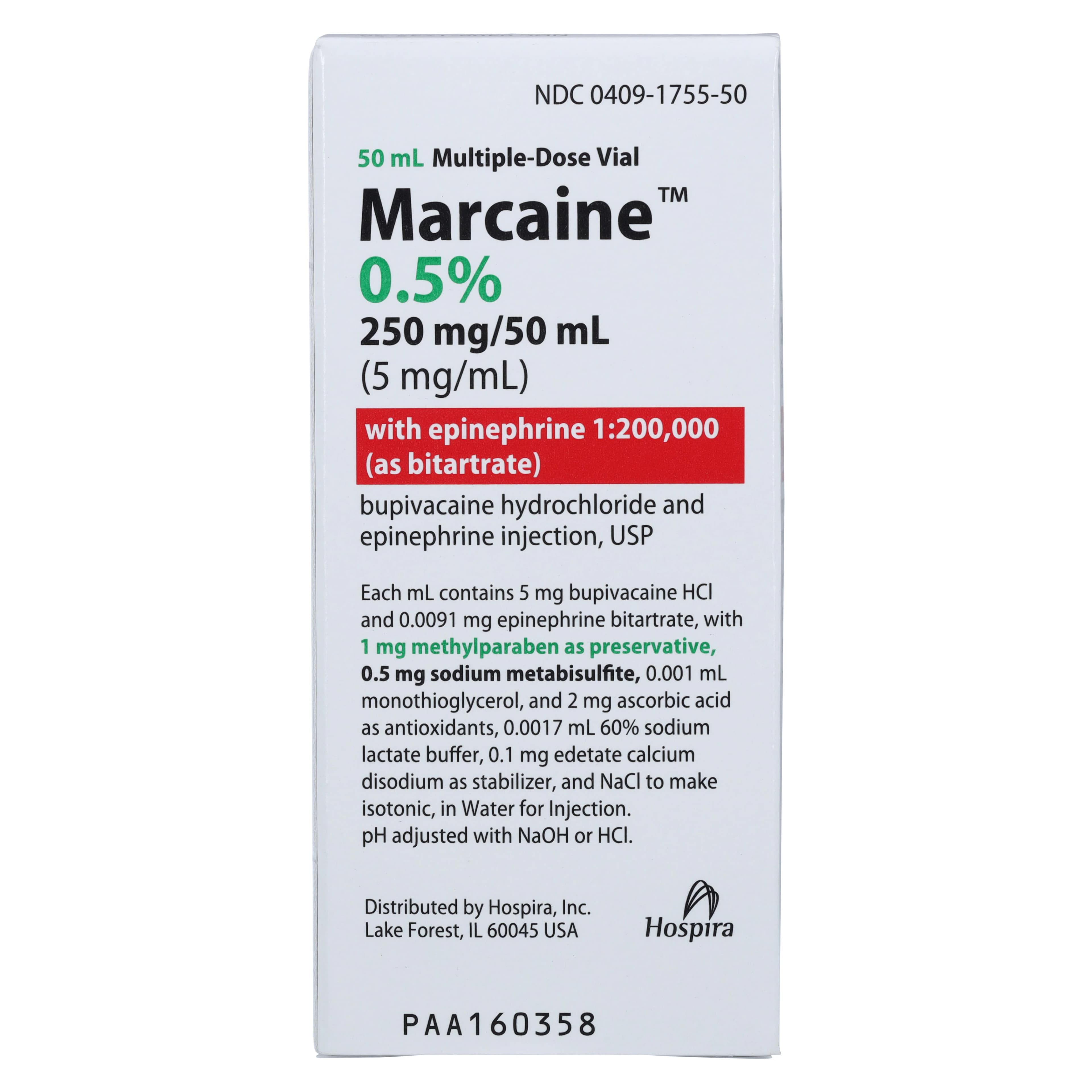 Marcaine with Epinephrine Injection 0.5% 1:200,000 MDV 50mL thumbnail 5