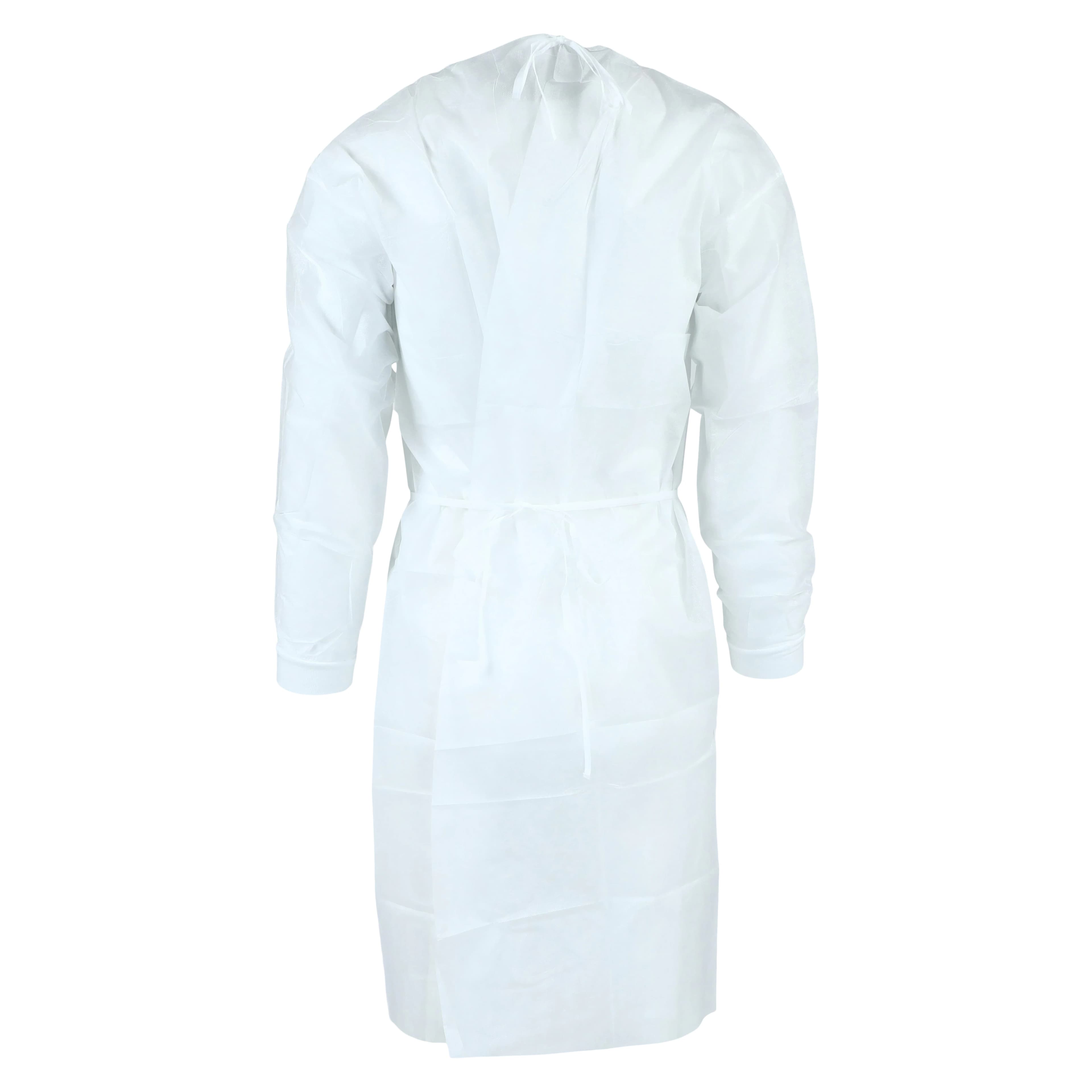 Dukal Unipack Isolation Gown SMS, Adult Regular, White, Knee Length, Non-Sterile, Tie Back, Knit Cuff, Long Sleeves, 50/Case thumbnail 3