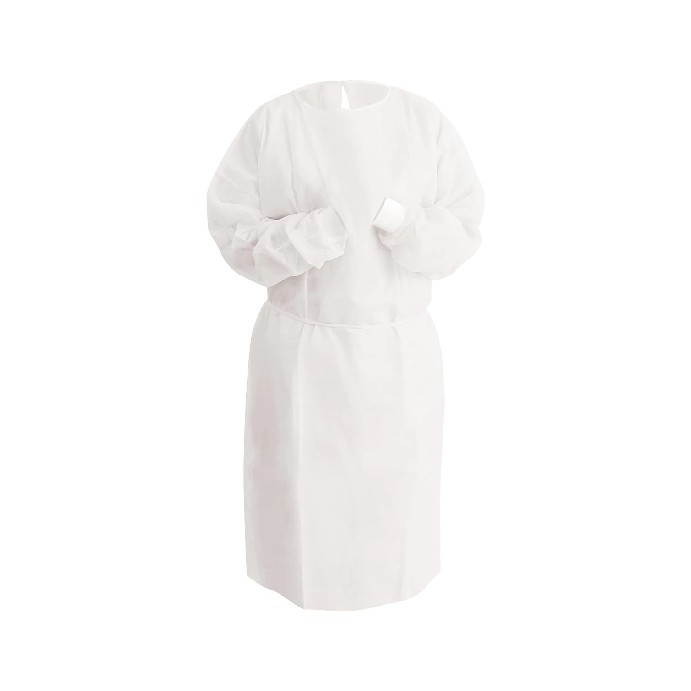 Dukal Unipack Isolation Gown SMS, Adult Regular, White, Knee Length, Non-Sterile, Tie Back, Knit Cuff, Long Sleeves, 50/Case thumbnail 2