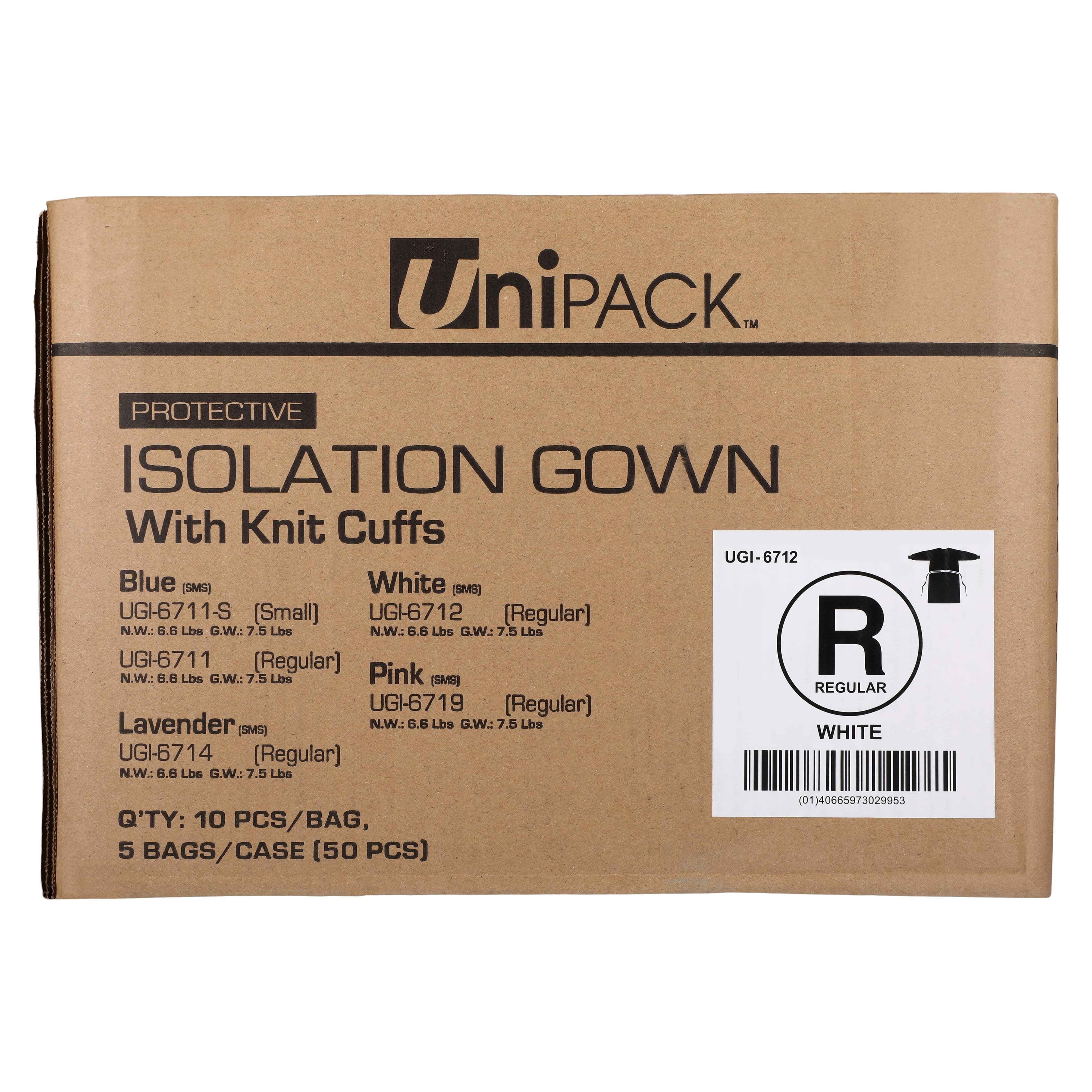 Dukal Unipack Isolation Gown SMS, Adult Regular, White, Knee Length, Non-Sterile, Tie Back, Knit Cuff, Long Sleeves, 50/Case thumbnail 7